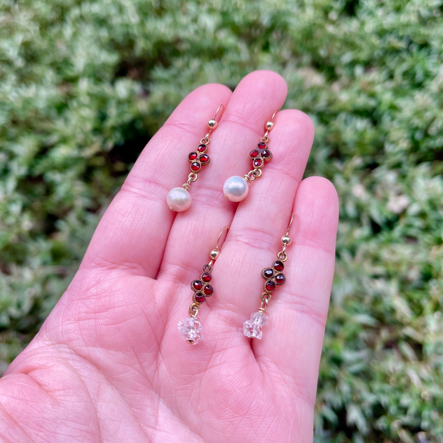 Bohemian Garnet and Herkimer Diamond Earrings