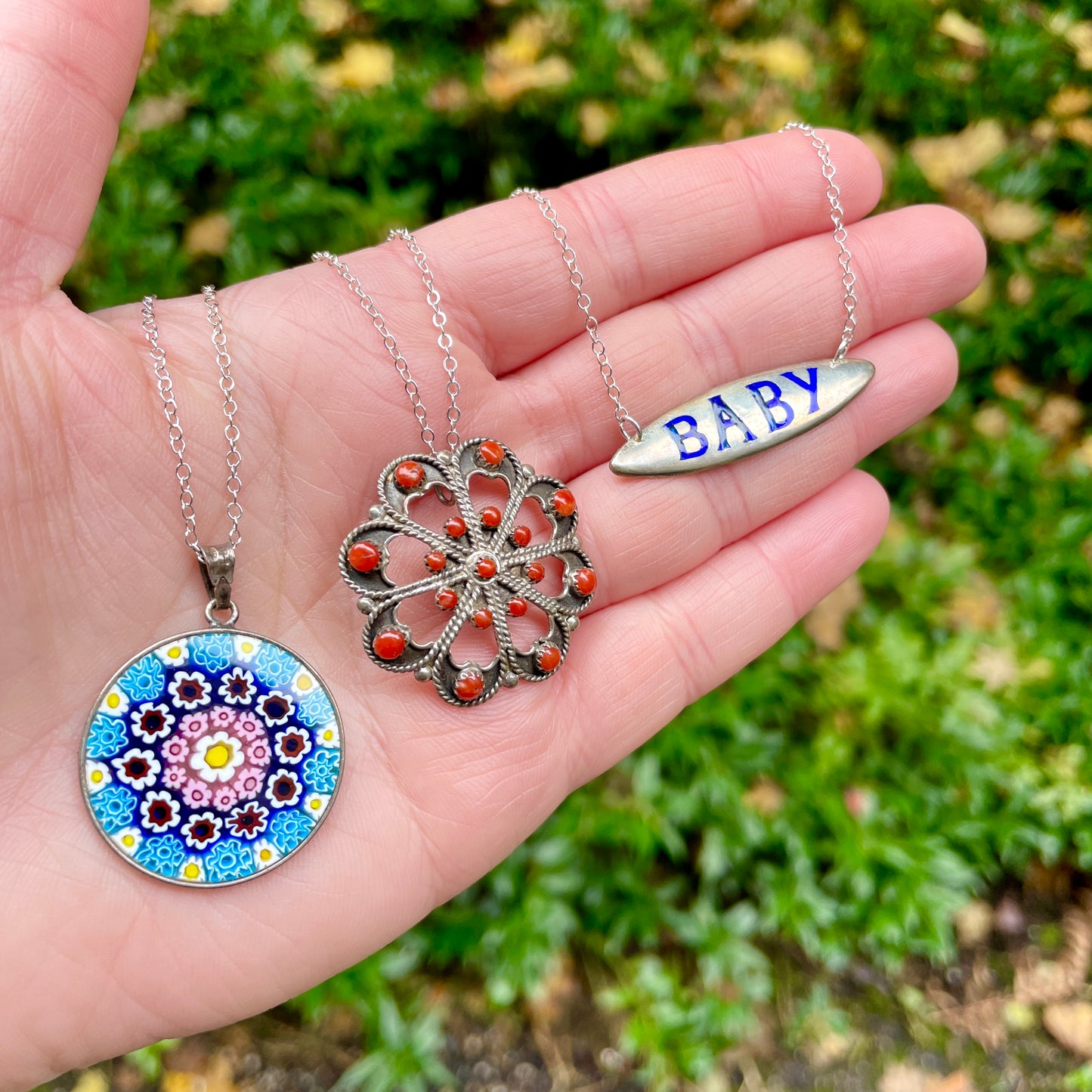Vintage Sterling Italian Millefiori Glass Pendant Necklace