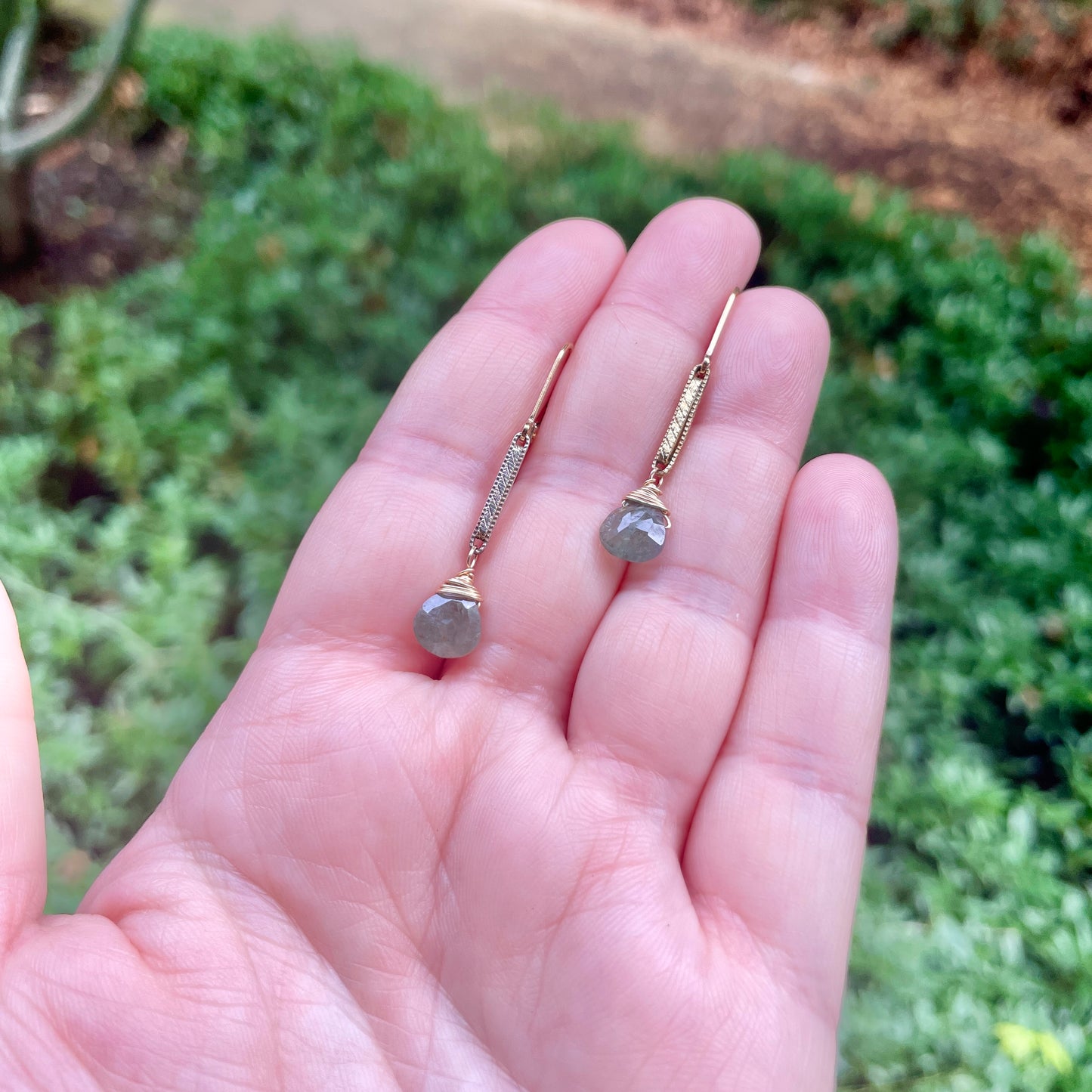 Antique Watch Chain Moss Aquamarine Drop Earrings