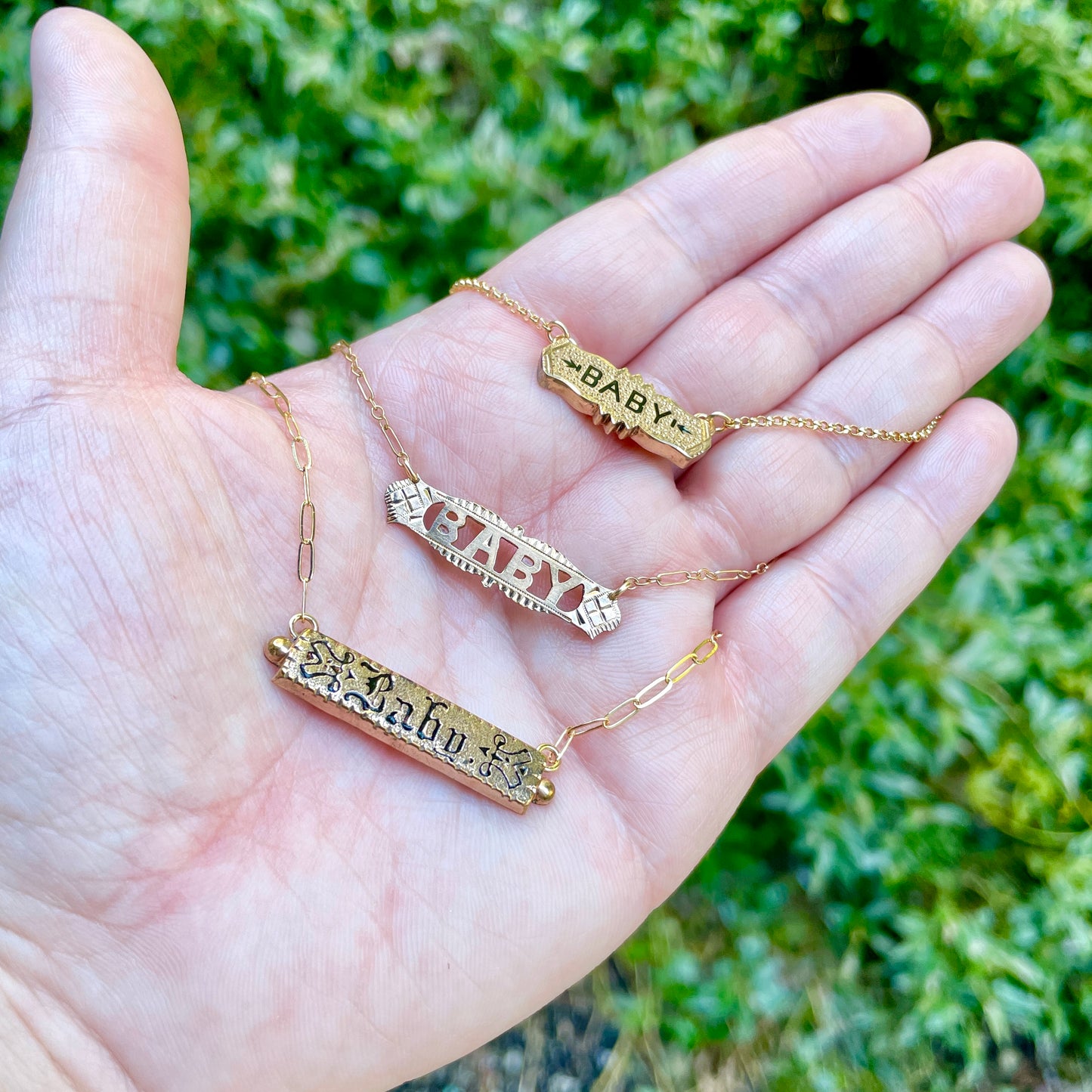 Antique BABY Cutout Bar Necklace