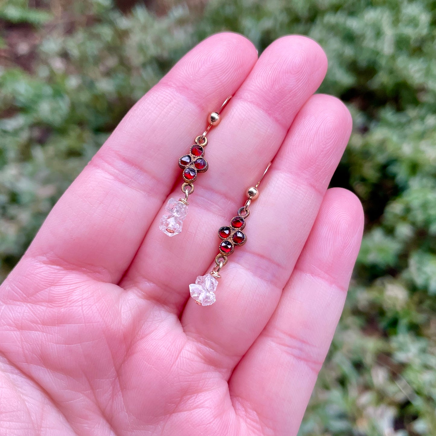 Bohemian Garnet and Herkimer Diamond Earrings