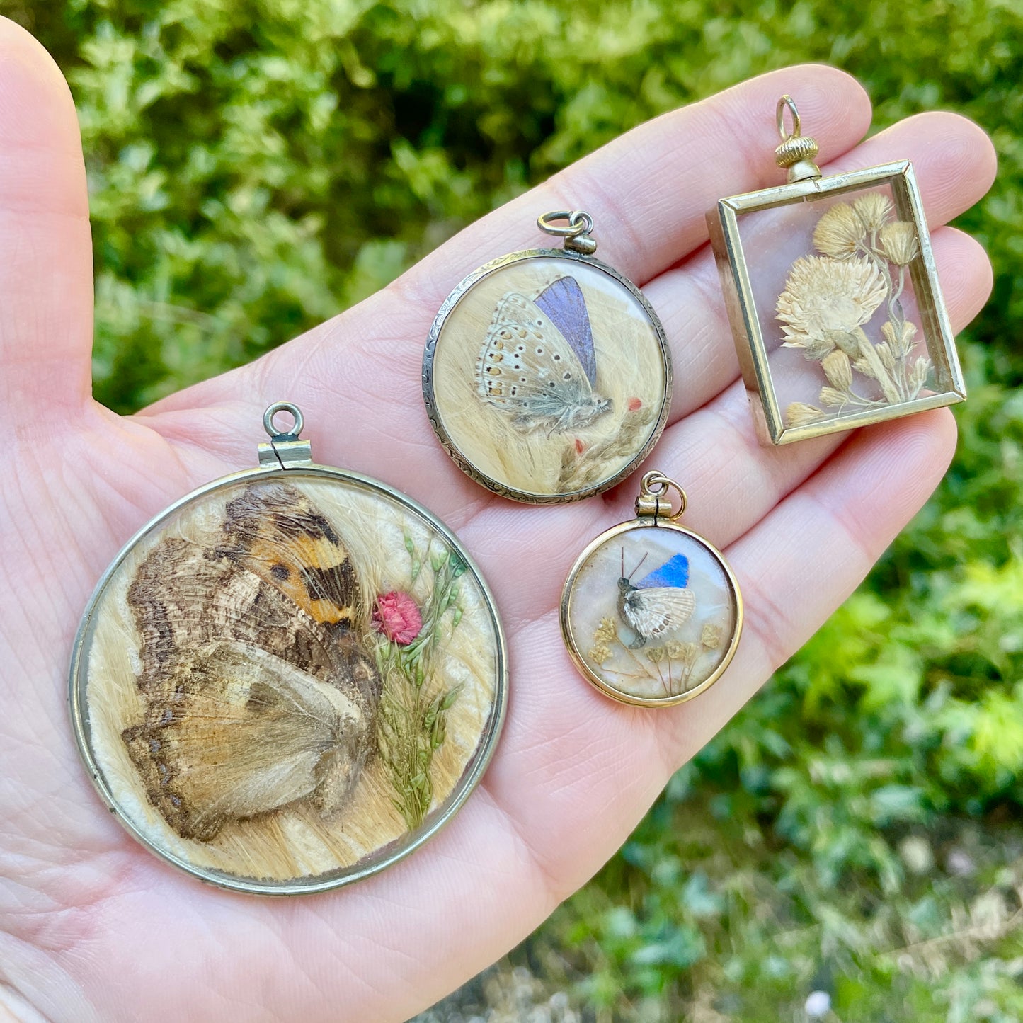 Vintage Pressed Clover Flowers Pendant