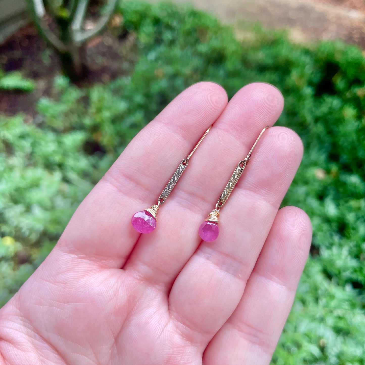 Antique Watch Chain Ruby Drop Earrings