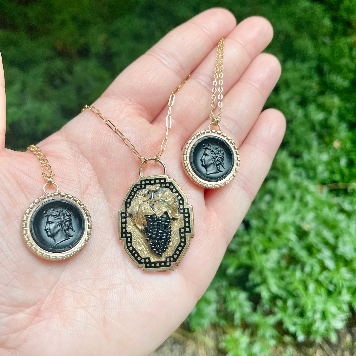 Victorian Black Cameo Cufflink Pendant Necklace