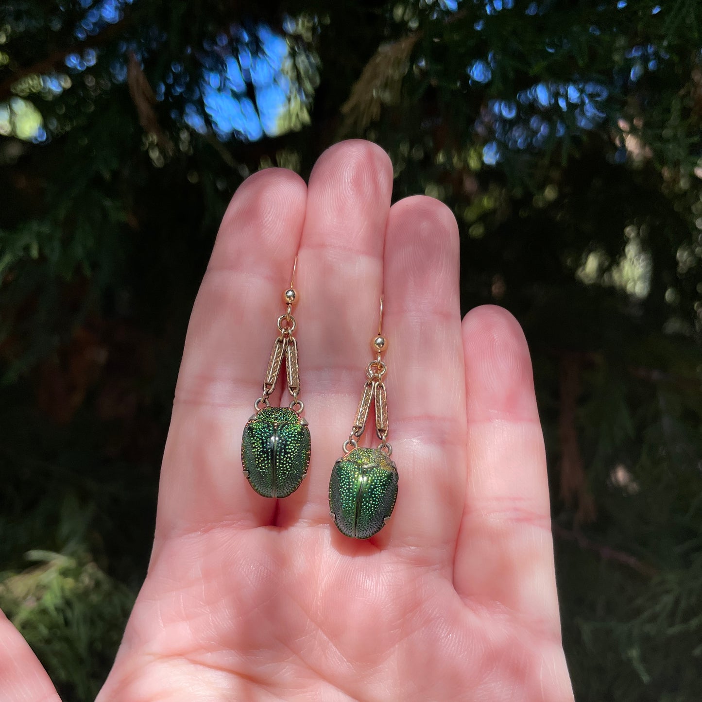 Antique Scarab Beetle Watch Chain Earrings