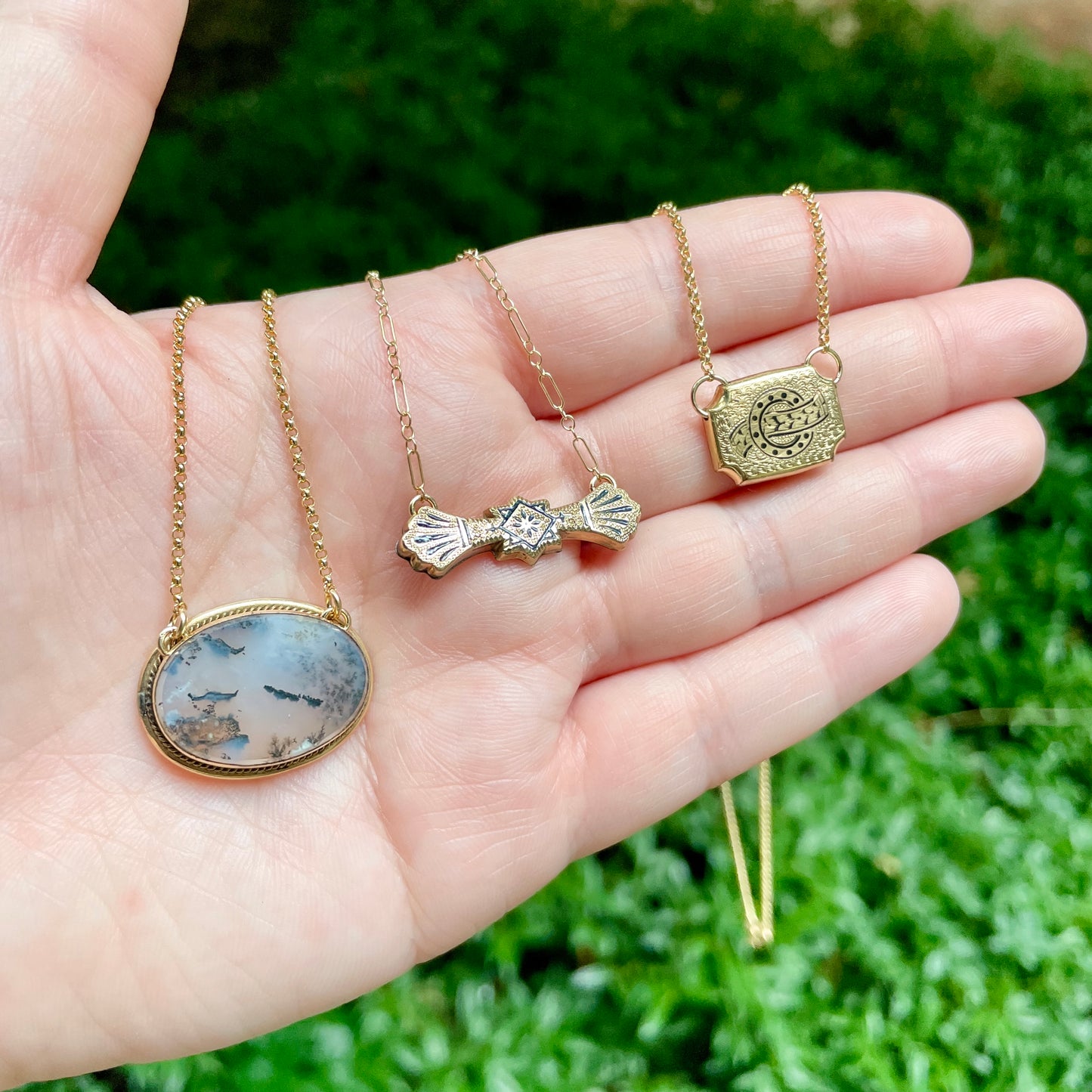 Dendritic Moss Agate Brooch Conversion Necklace