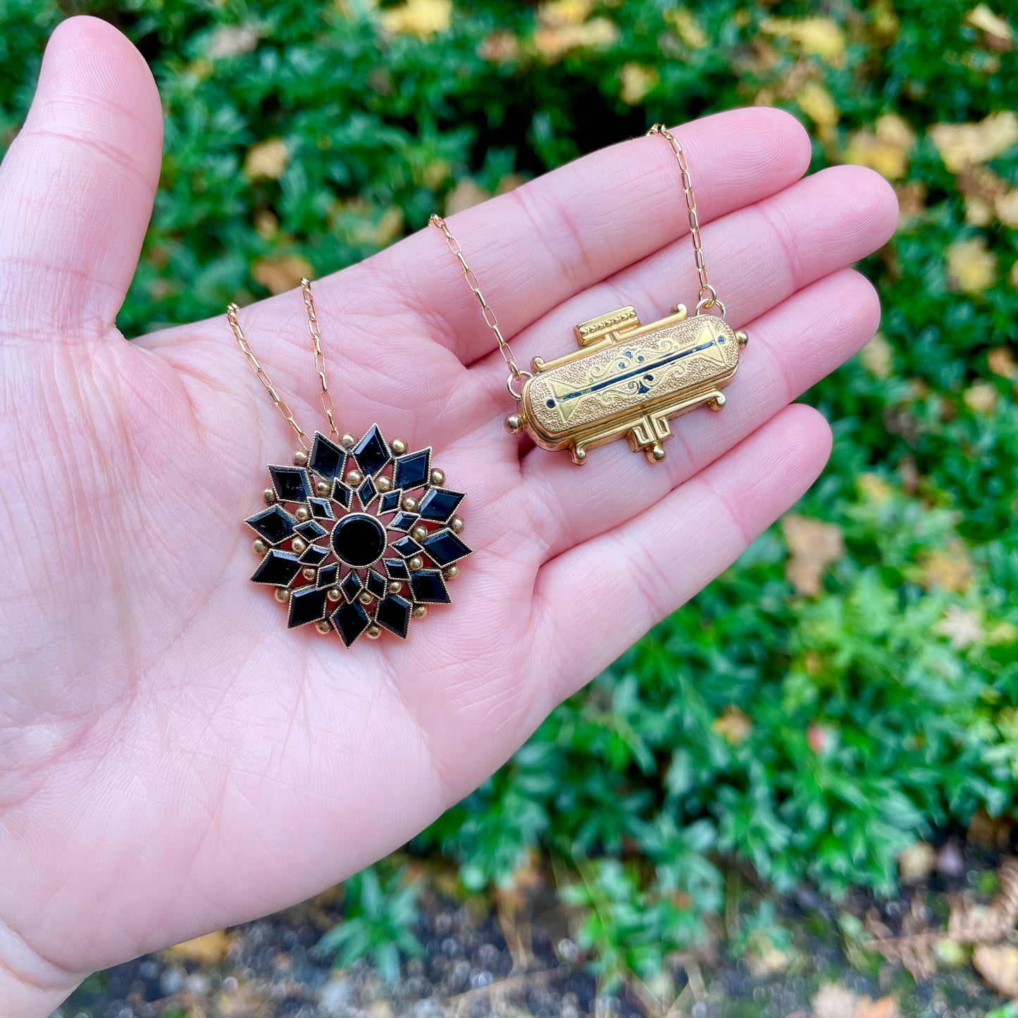 Black Enamel Taille d'Epargne Pin Conversion Necklace