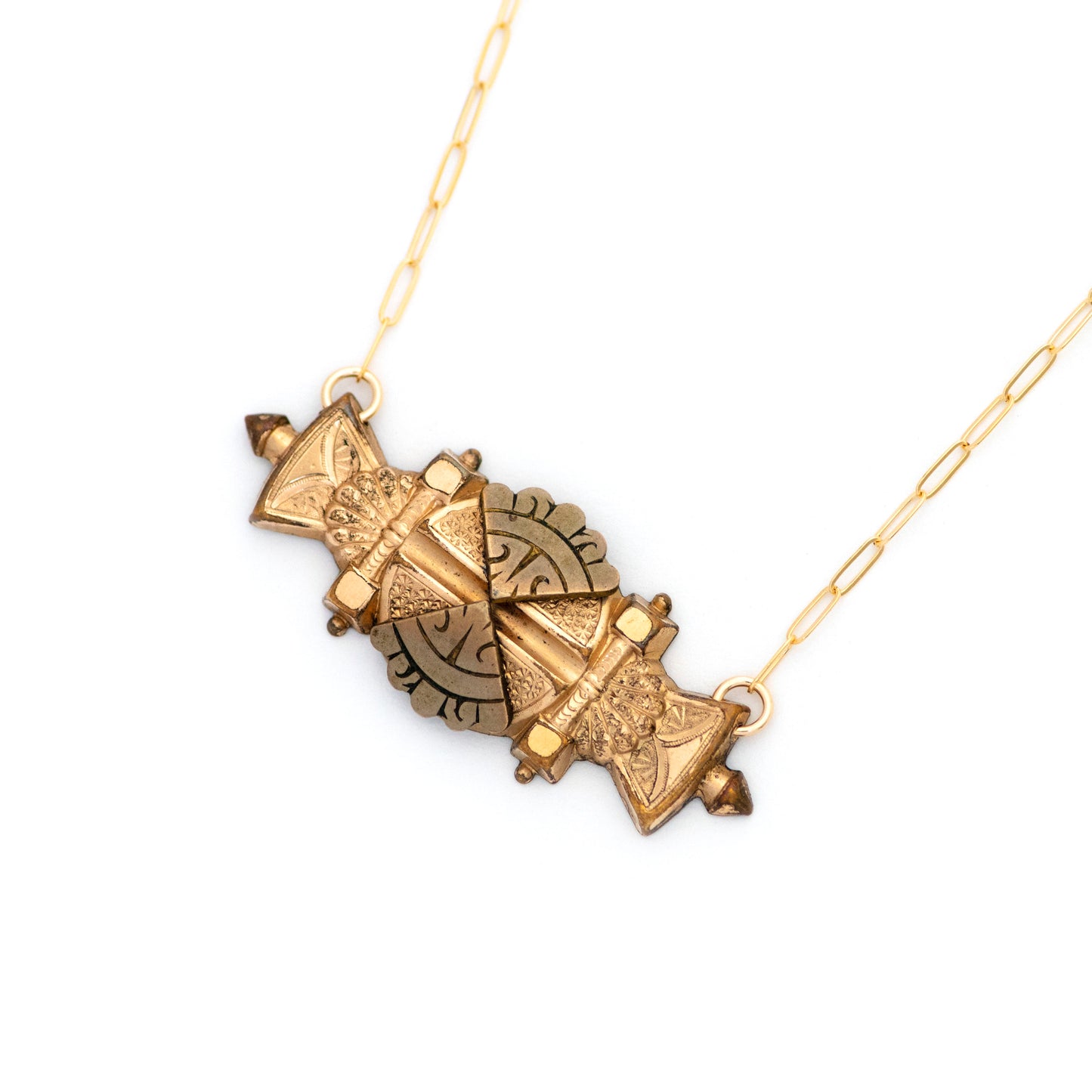 Gold filled Edwardian bar pin pendant from the early 1900s with hand engraved details.