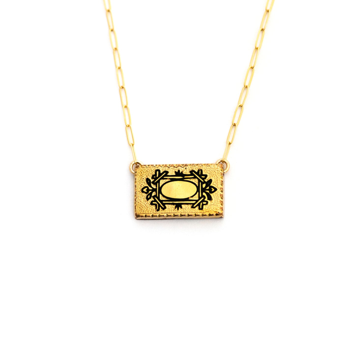 Taille d'Epargne Black Enamel Frame Antique Cufflink Necklace