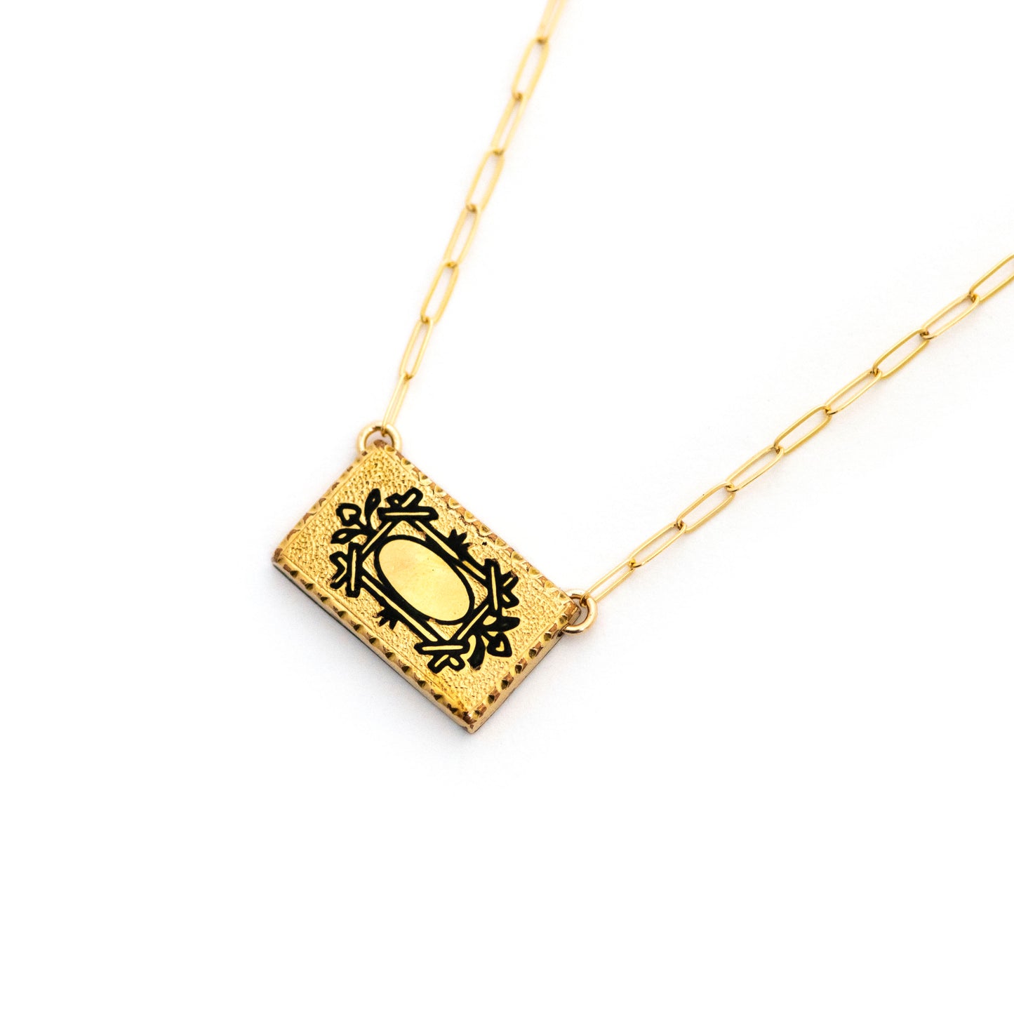 Taille d'Epargne Black Enamel Frame Antique Cufflink Necklace