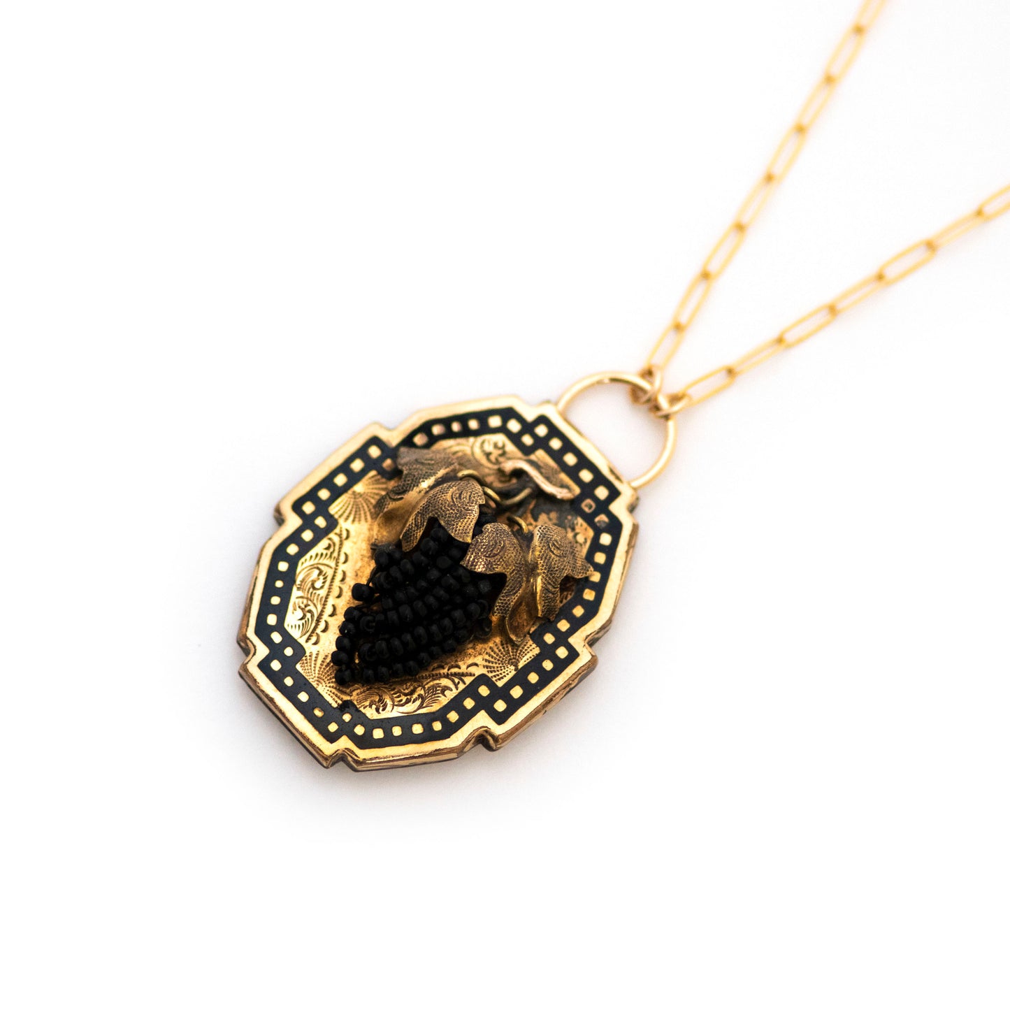 Bunch of Grapes and Leaves on Vine Victorian Necklace