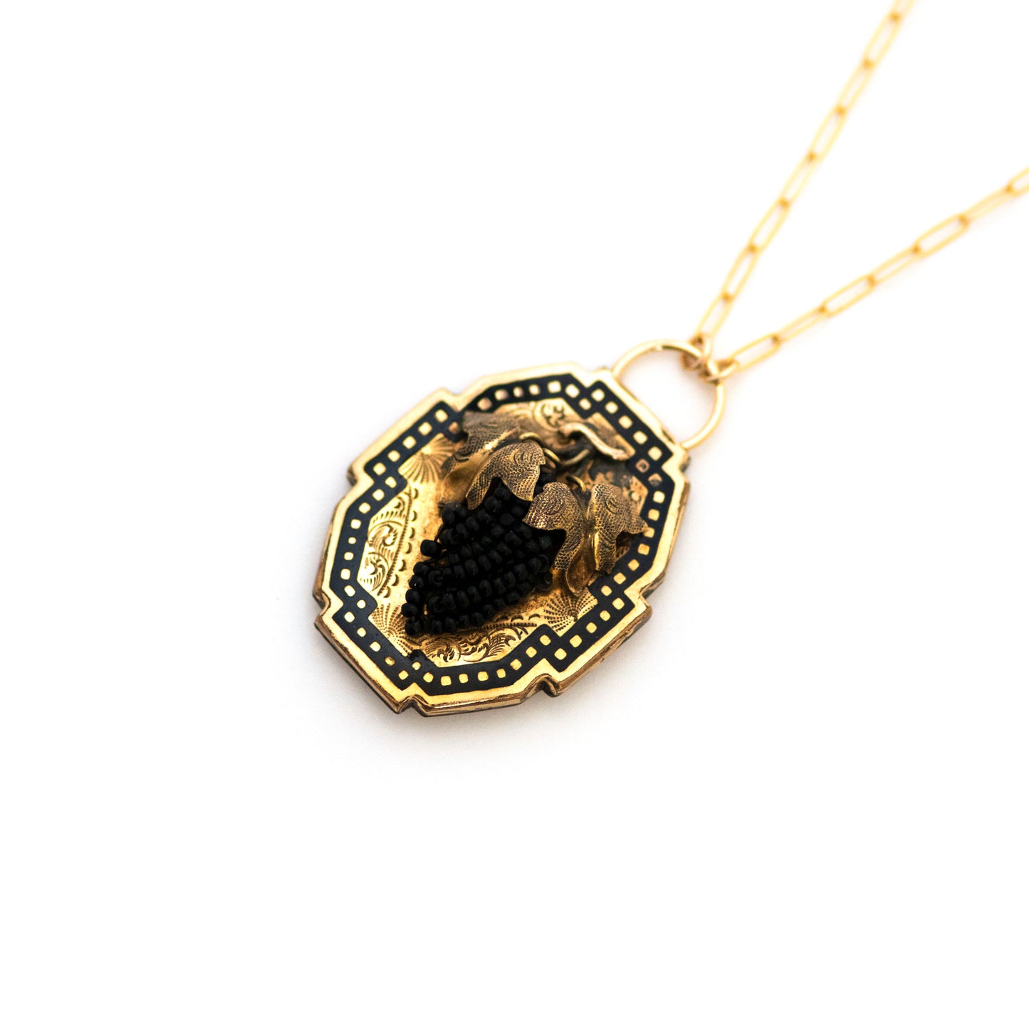 Bunch of Grapes and Leaves on Vine Victorian Necklace