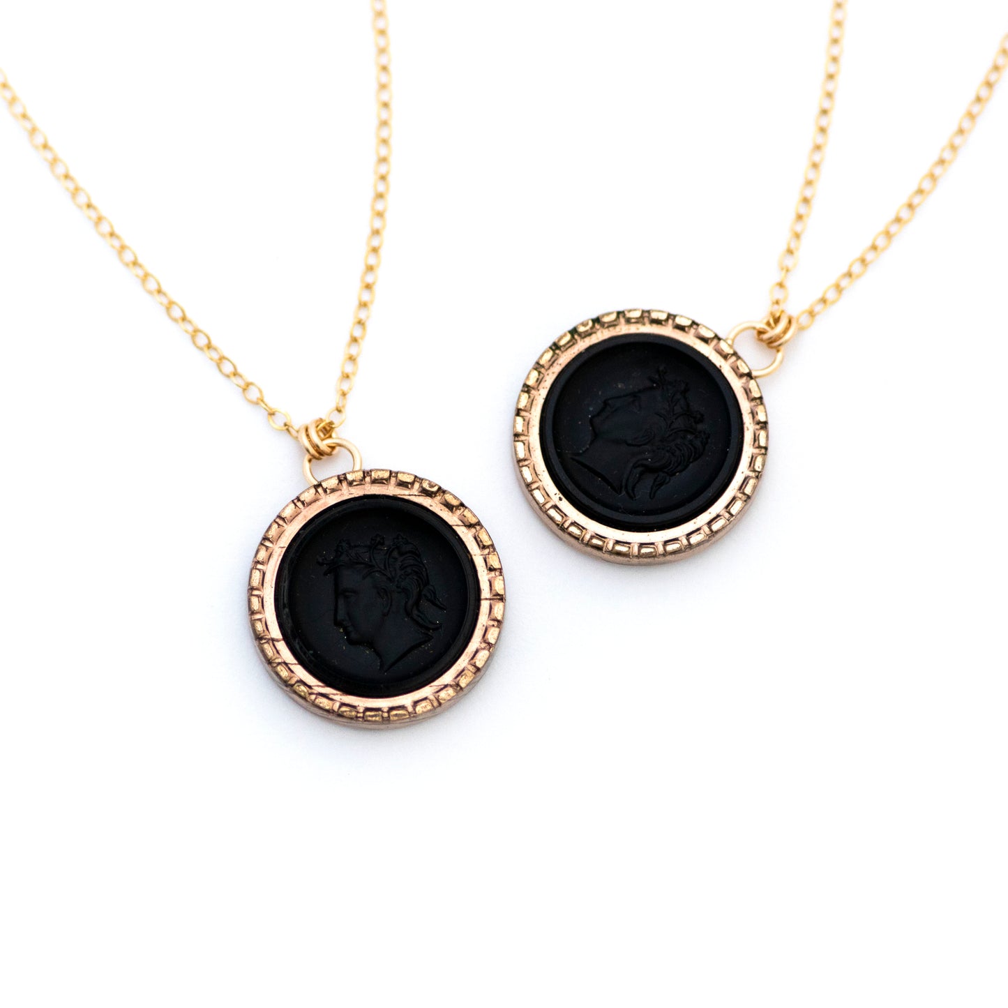 Pair of matching Victorian Black Cameo Cufflink Pendant Necklaces