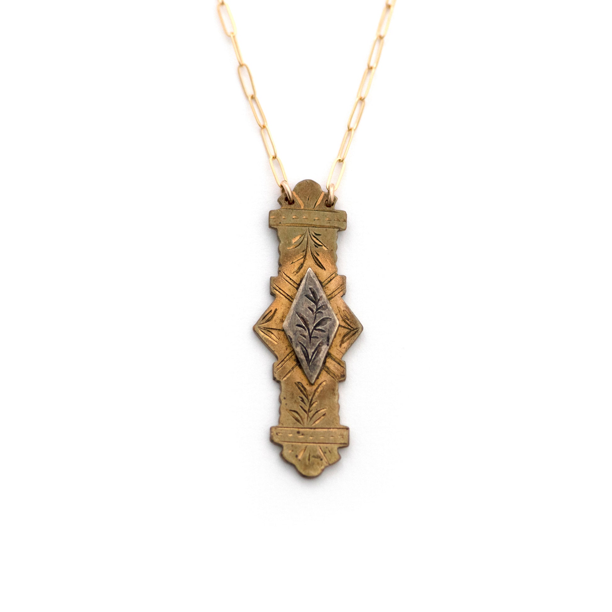 Silver on Brass Vertical Bar Pin Necklace