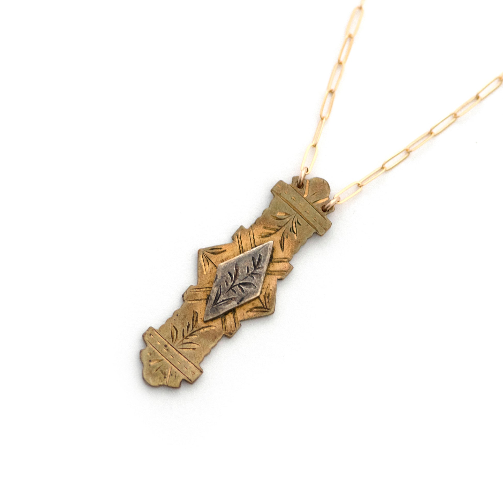 Silver on Brass Vertical Bar Pin Necklace