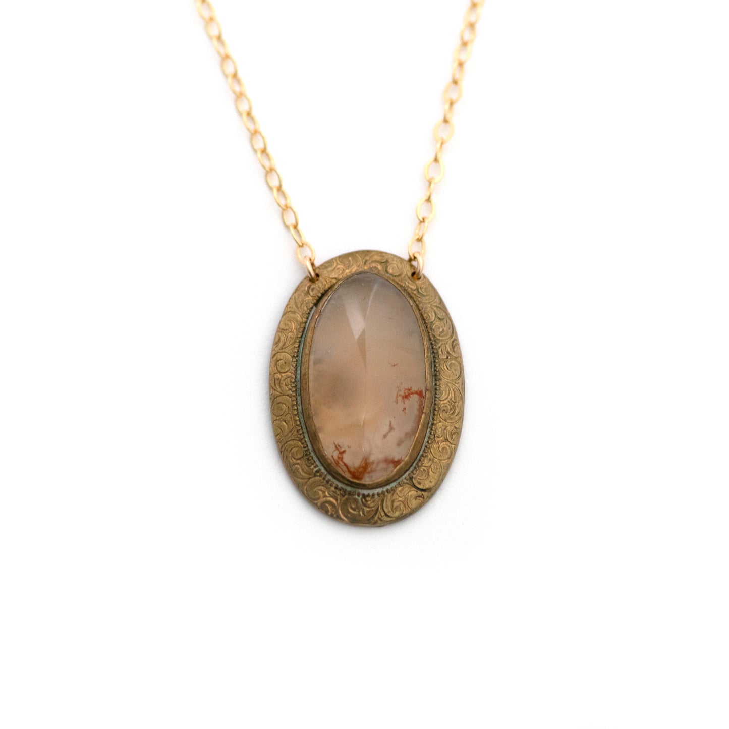 Red Moss Agate Antique Brooch Necklace