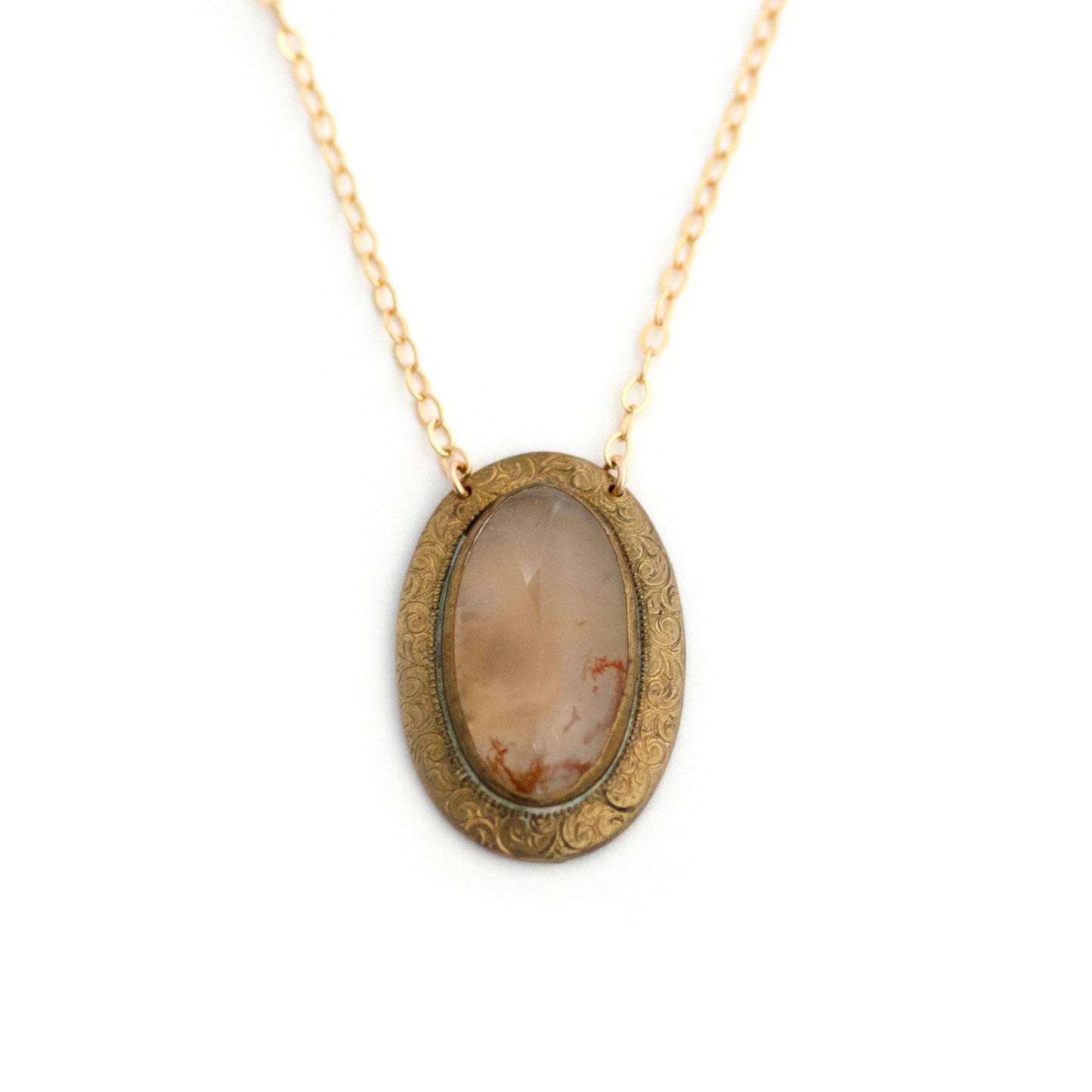 Red Moss Agate Antique Brooch Necklace