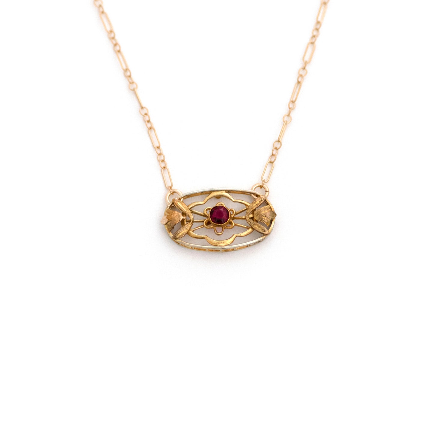 Ruby Paste Floral Tulip Dress Pin Necklace