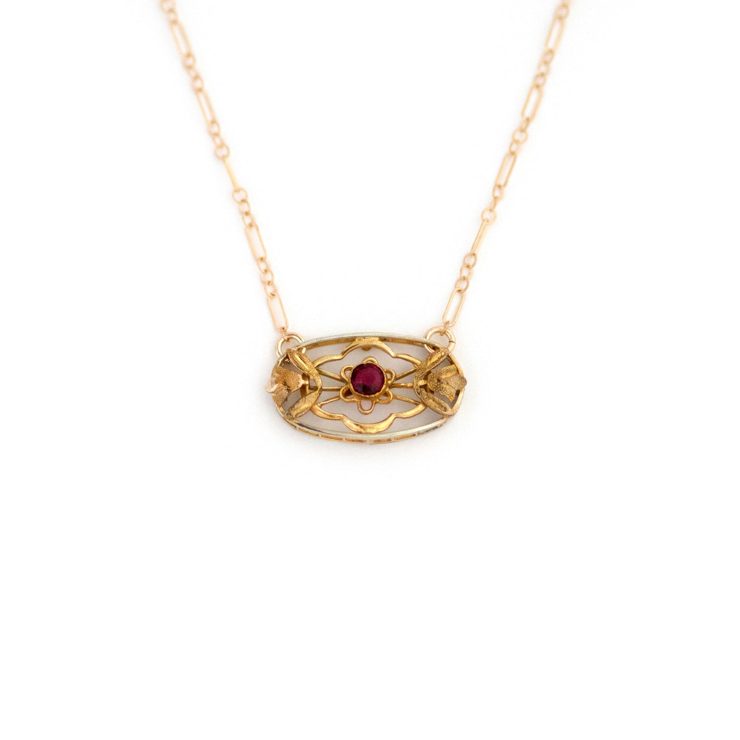 Ruby Paste Floral Tulip Dress Pin Necklace