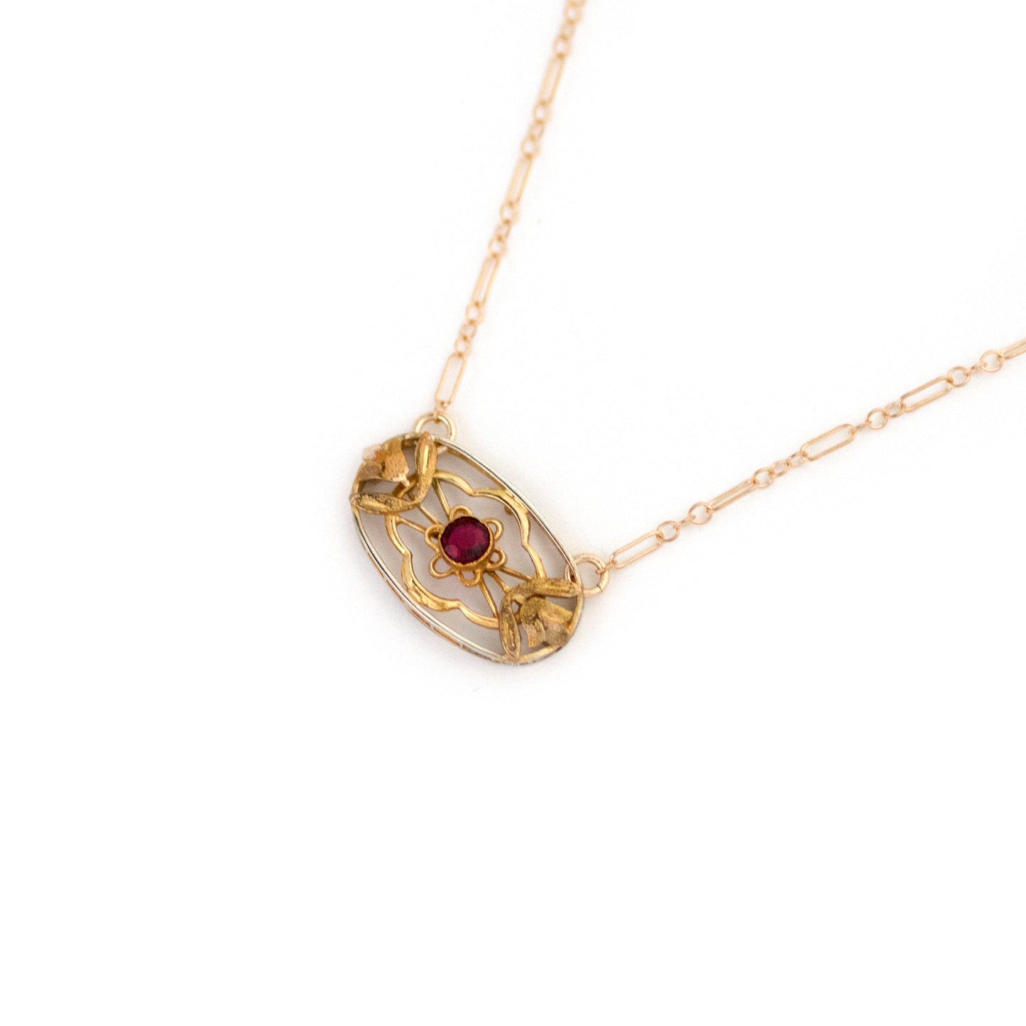 Ruby Paste Floral Tulip Dress Pin Necklace