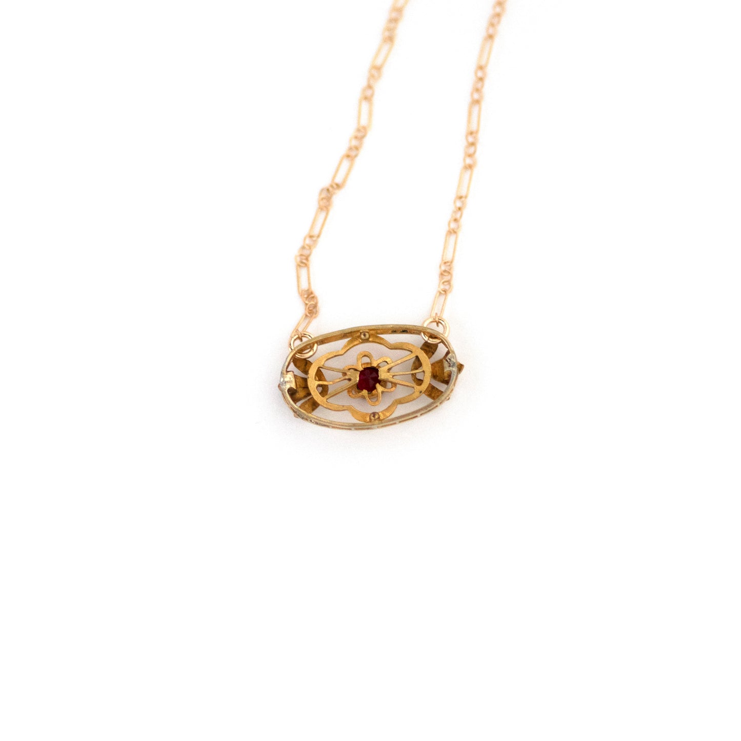 Ruby Paste Floral Tulip Dress Pin Necklace