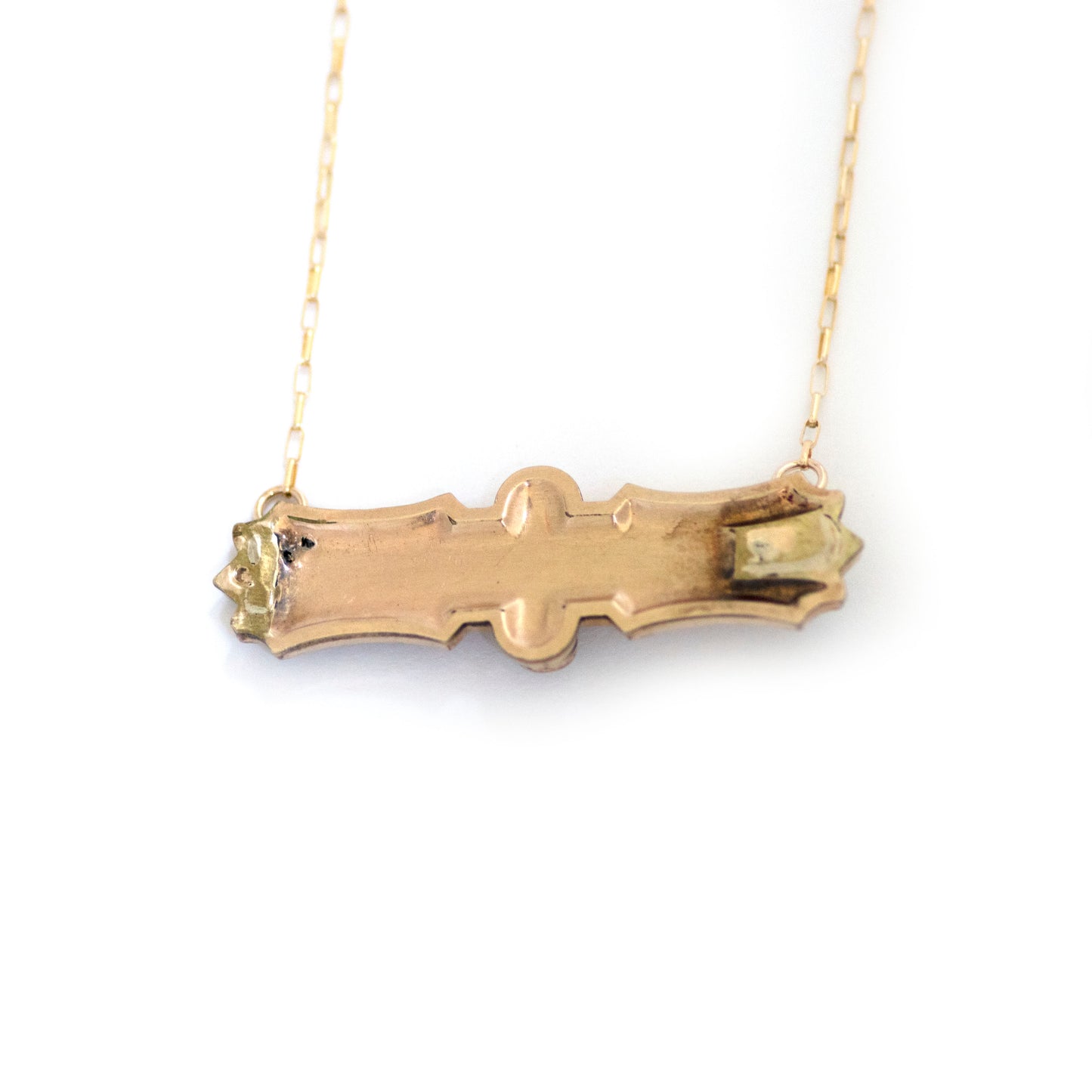 Ferns and Fronds Taille d'Epargne Seed Pearl Bar Pin Necklace