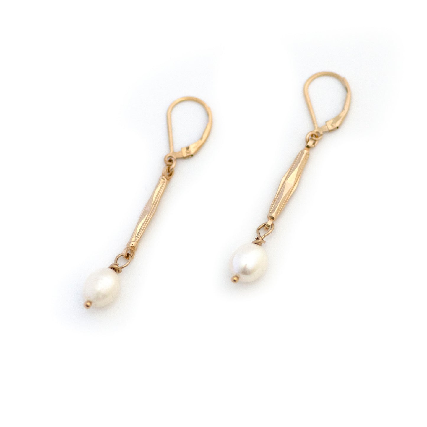 Pearl Drop Antique Watch Link Earrings