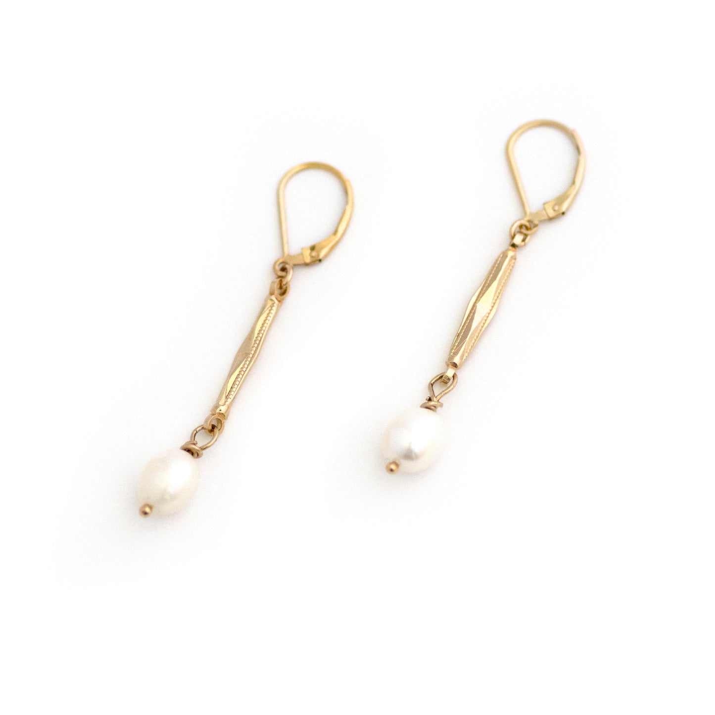 Pearl Drop Antique Watch Link Earrings
