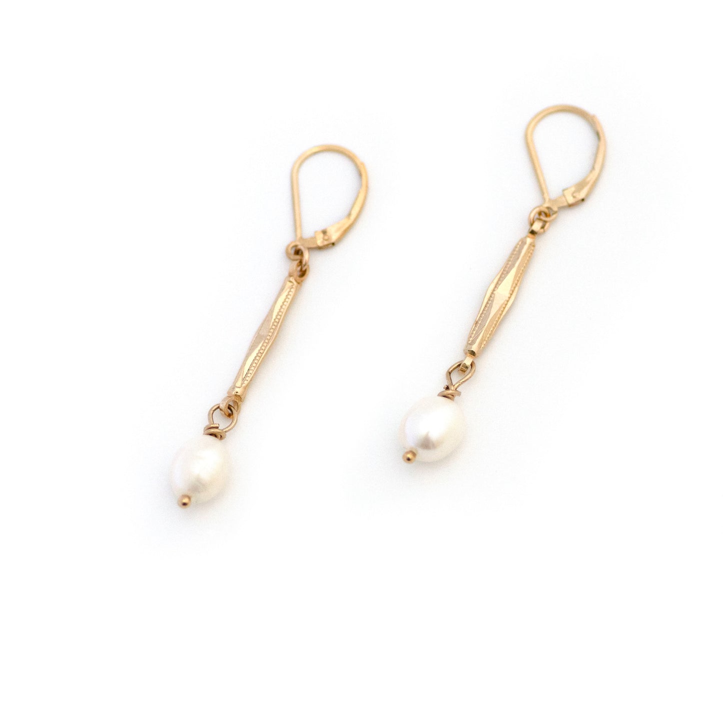 Pearl Drop Antique Watch Link Earrings