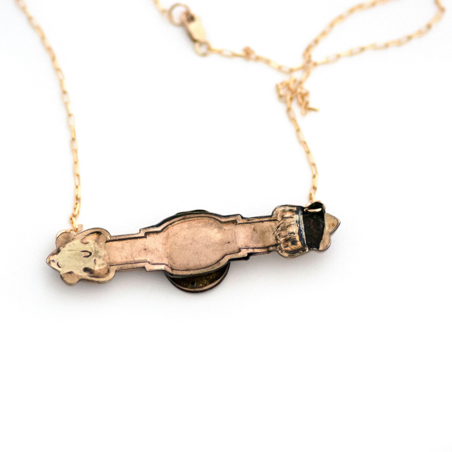 Peacock Profile Checkerboard Victorian Bar Pin Necklace