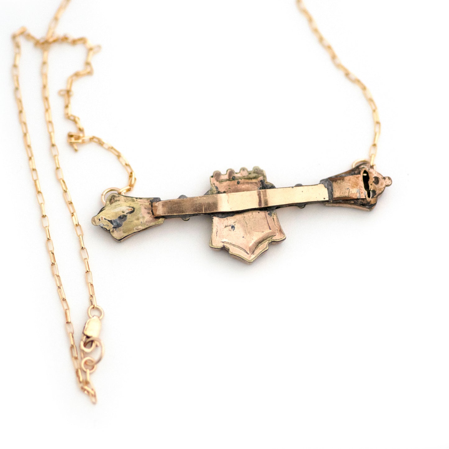 Flower Shield Antique Bar Pin Necklace