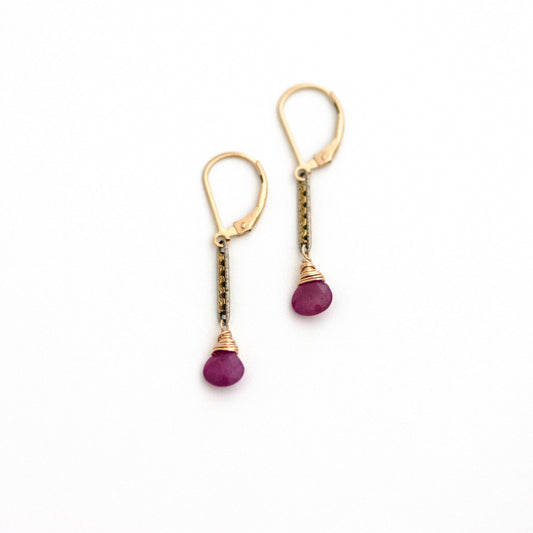 Antique Watch Chain and Ruby Drop Earrings