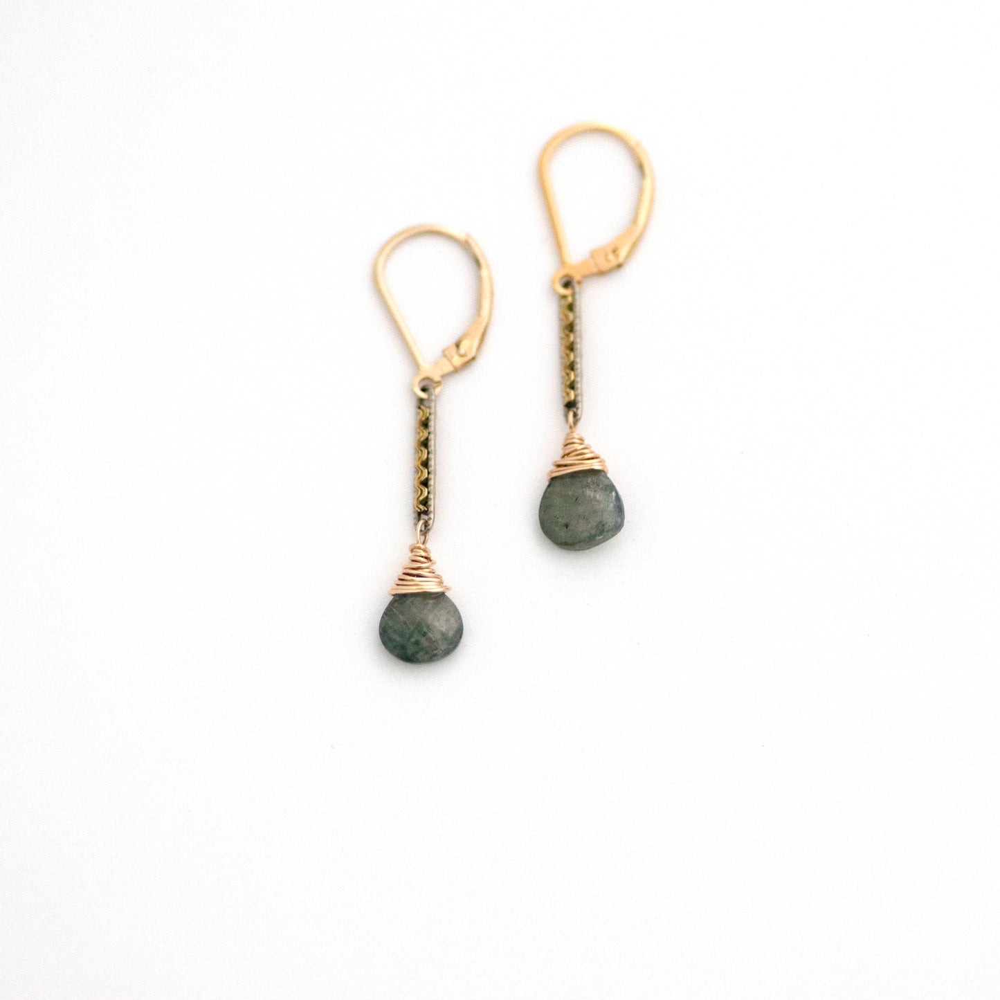 Antique Watch Chain and Moss Aquamarine Earrings