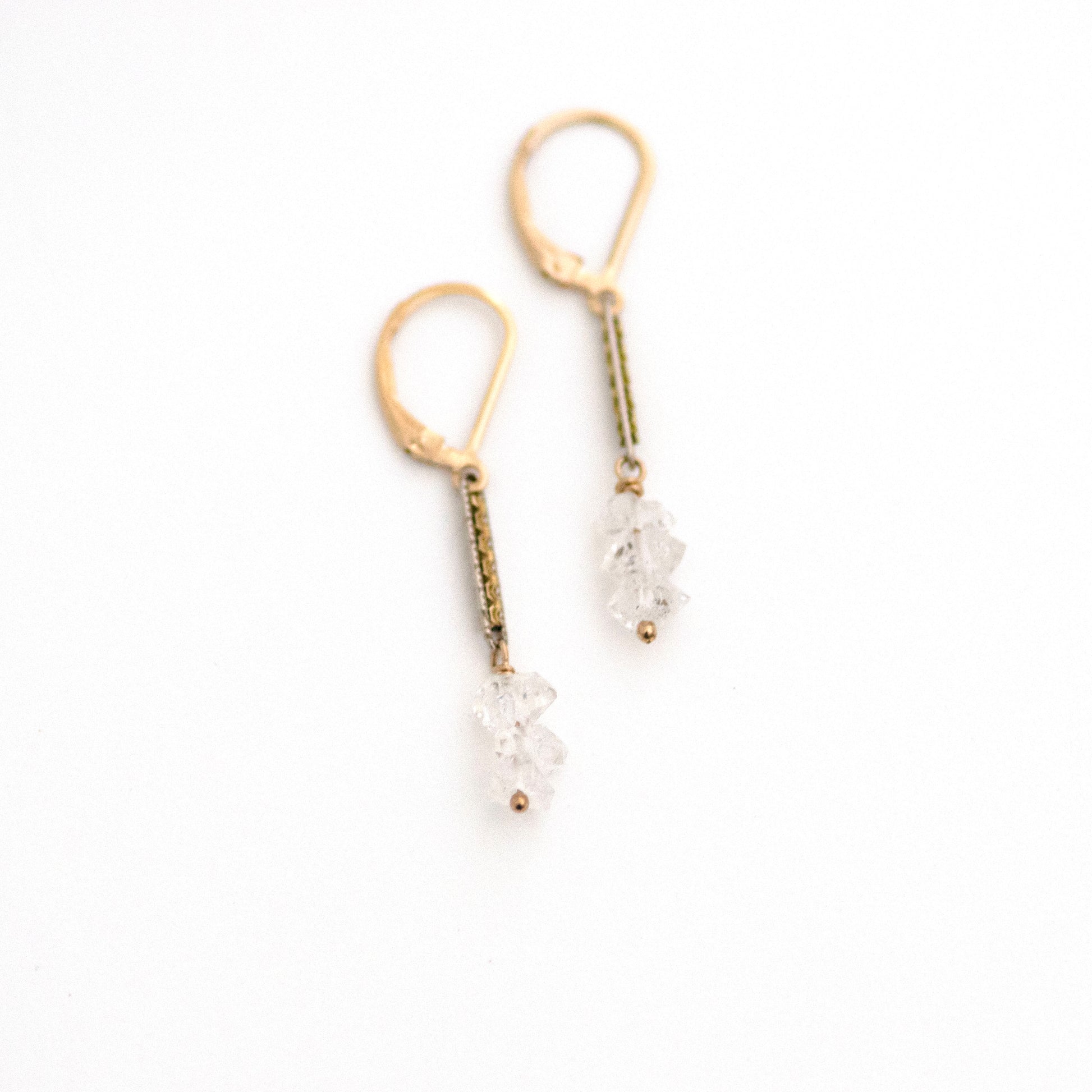Antique Watch Chain and Herkimer Diamond Earrings