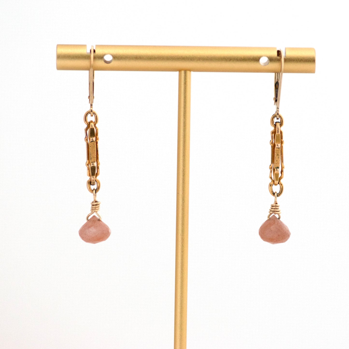 Victorian Watch Chain and Sunstone Drop Earrings