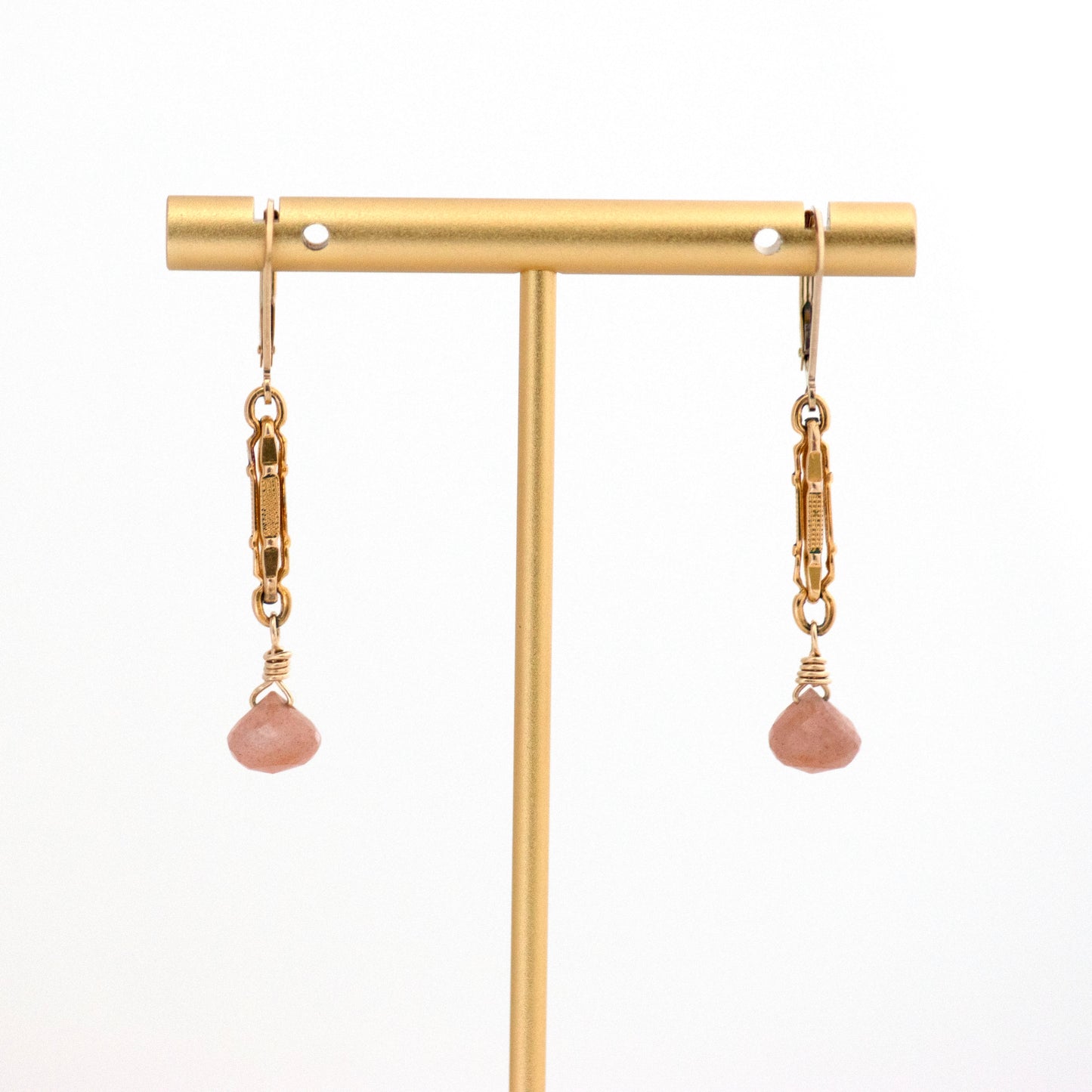 Victorian Watch Chain and Sunstone Drop Earrings