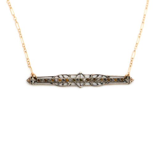 Citrine and Clear Paste Delicate Sterling Bar Pin Necklace