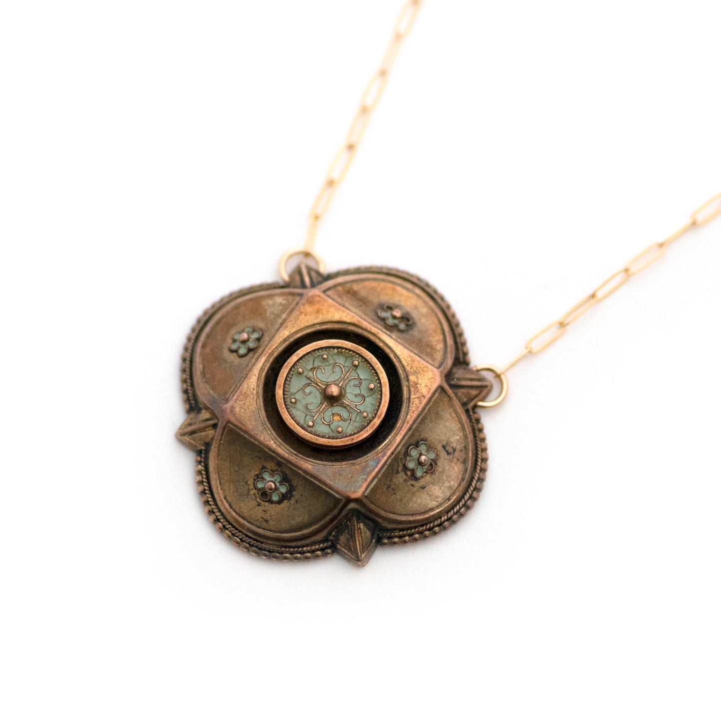 10k Enamel Stained Glass Window Brooch Necklace