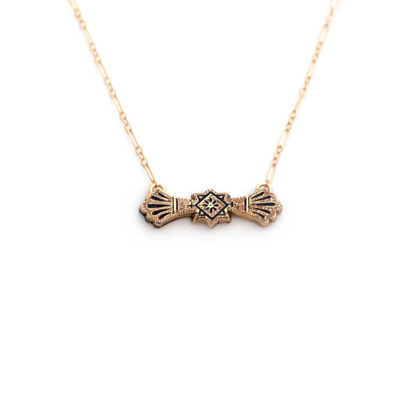 Taille d'Epargne Bow Tie Buckle Bar Pin Necklace
