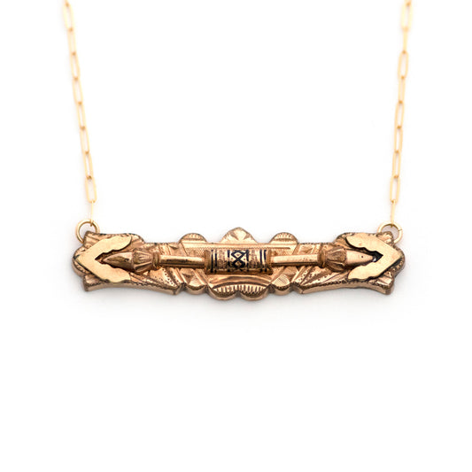 Black Enamel Spear Victorian Bar Pin Necklace