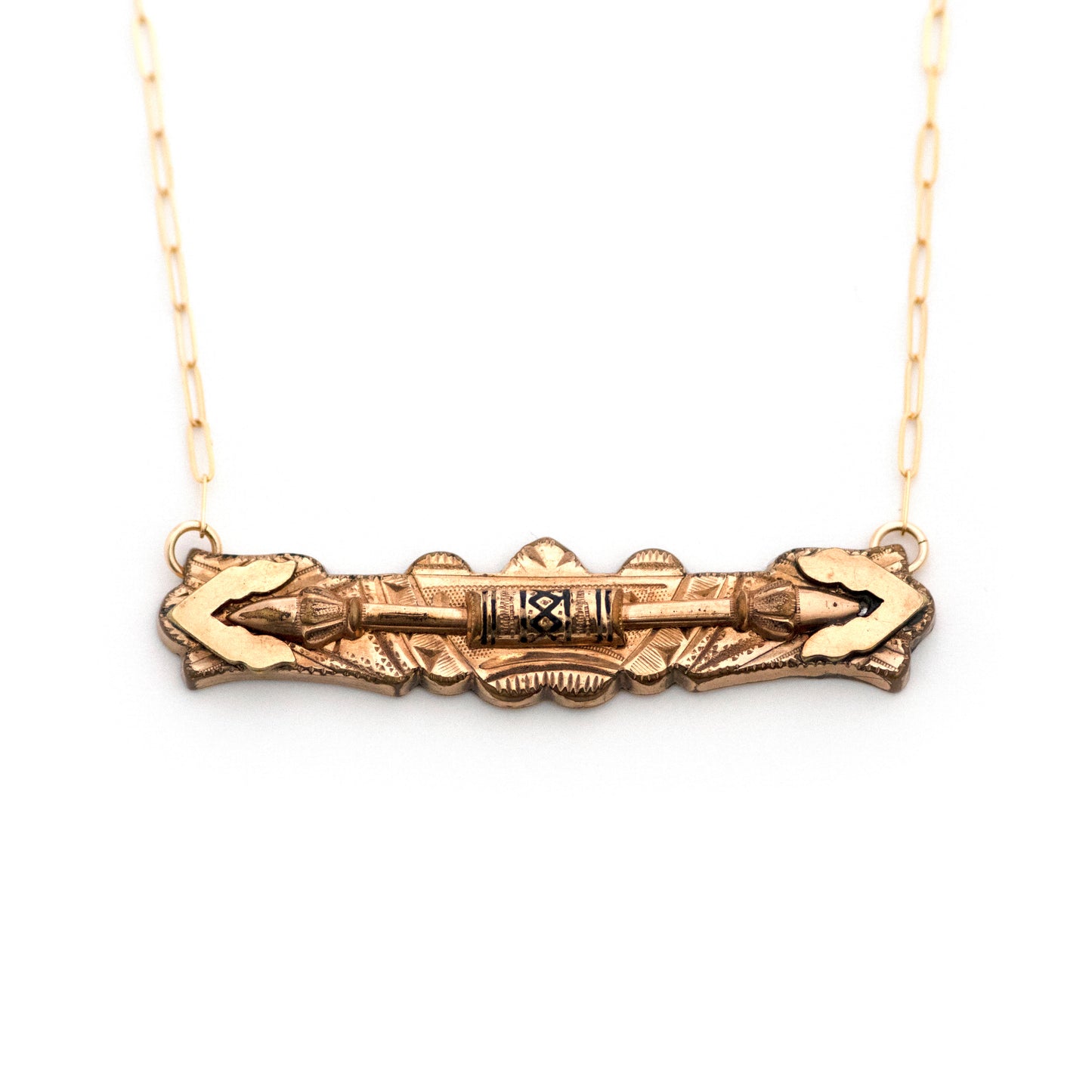 Black Enamel Spear Victorian Bar Pin Necklace