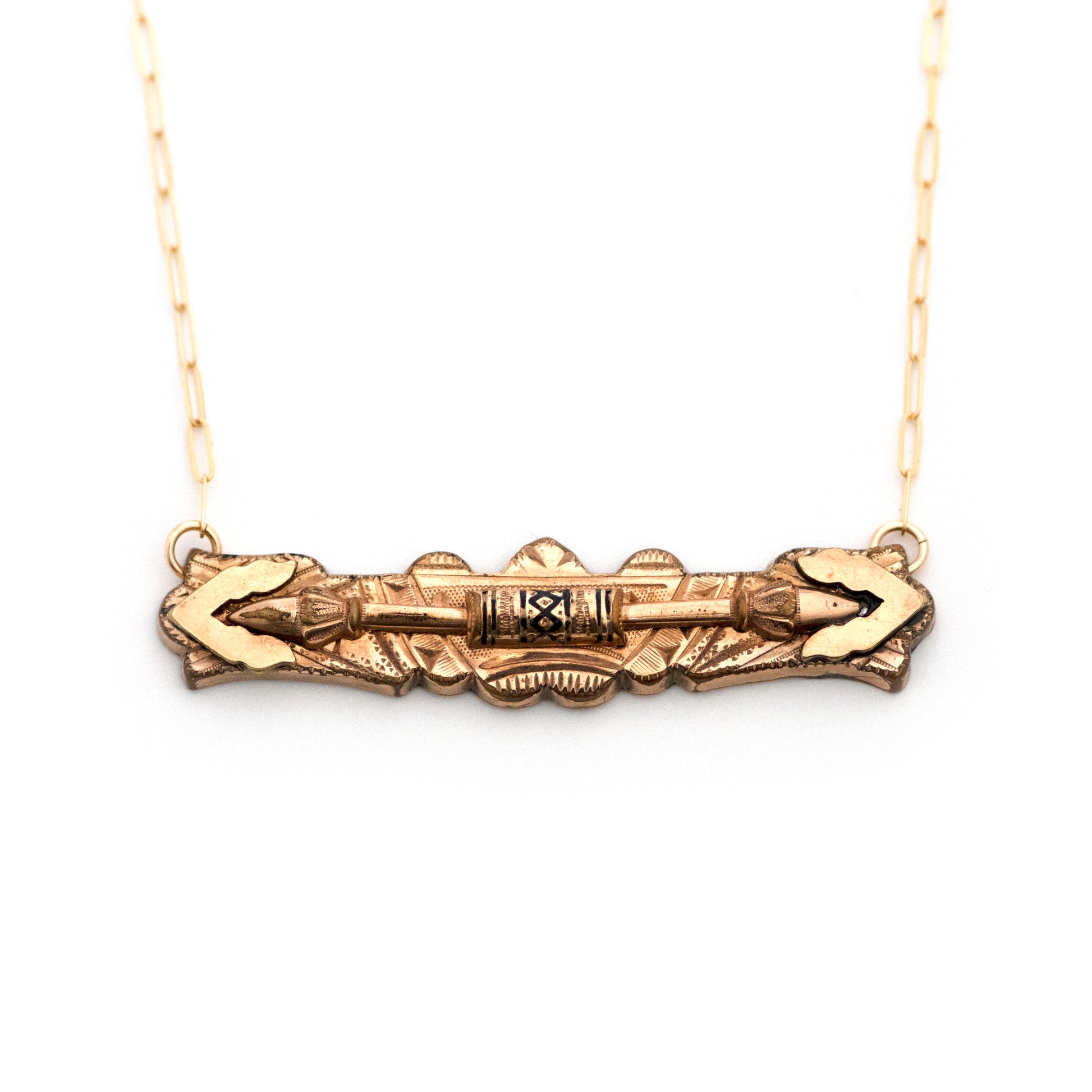 Black Enamel Spear Victorian Bar Pin Necklace