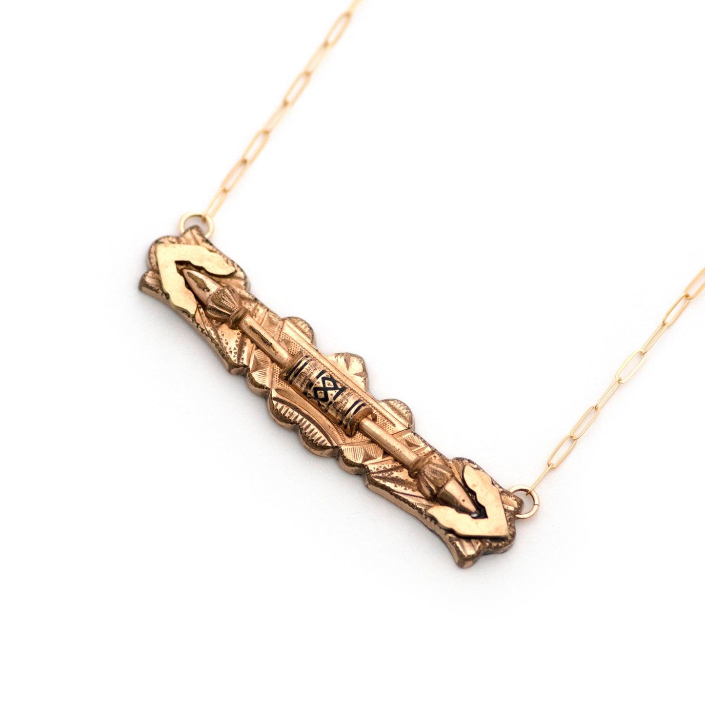 Black Enamel Spear Victorian Bar Pin Necklace