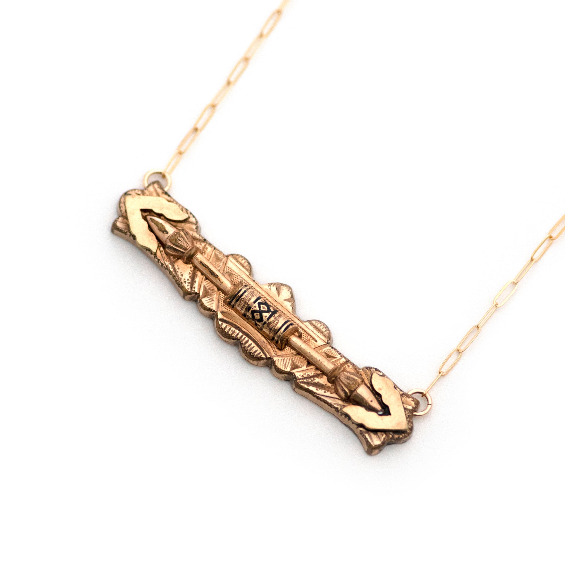 Black Enamel Spear Victorian Bar Pin Necklace