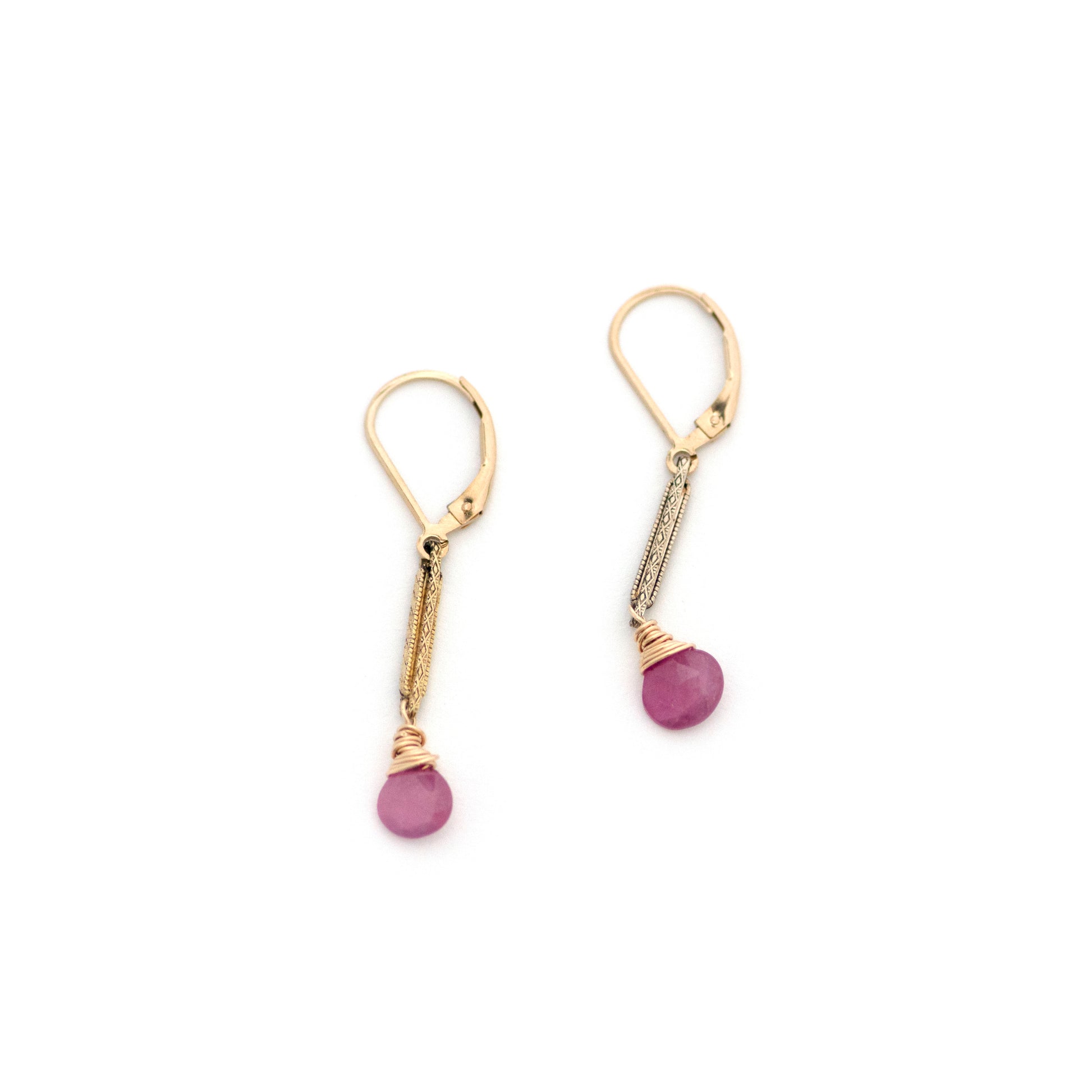 Antique Watch Chain Ruby Drop Earrings