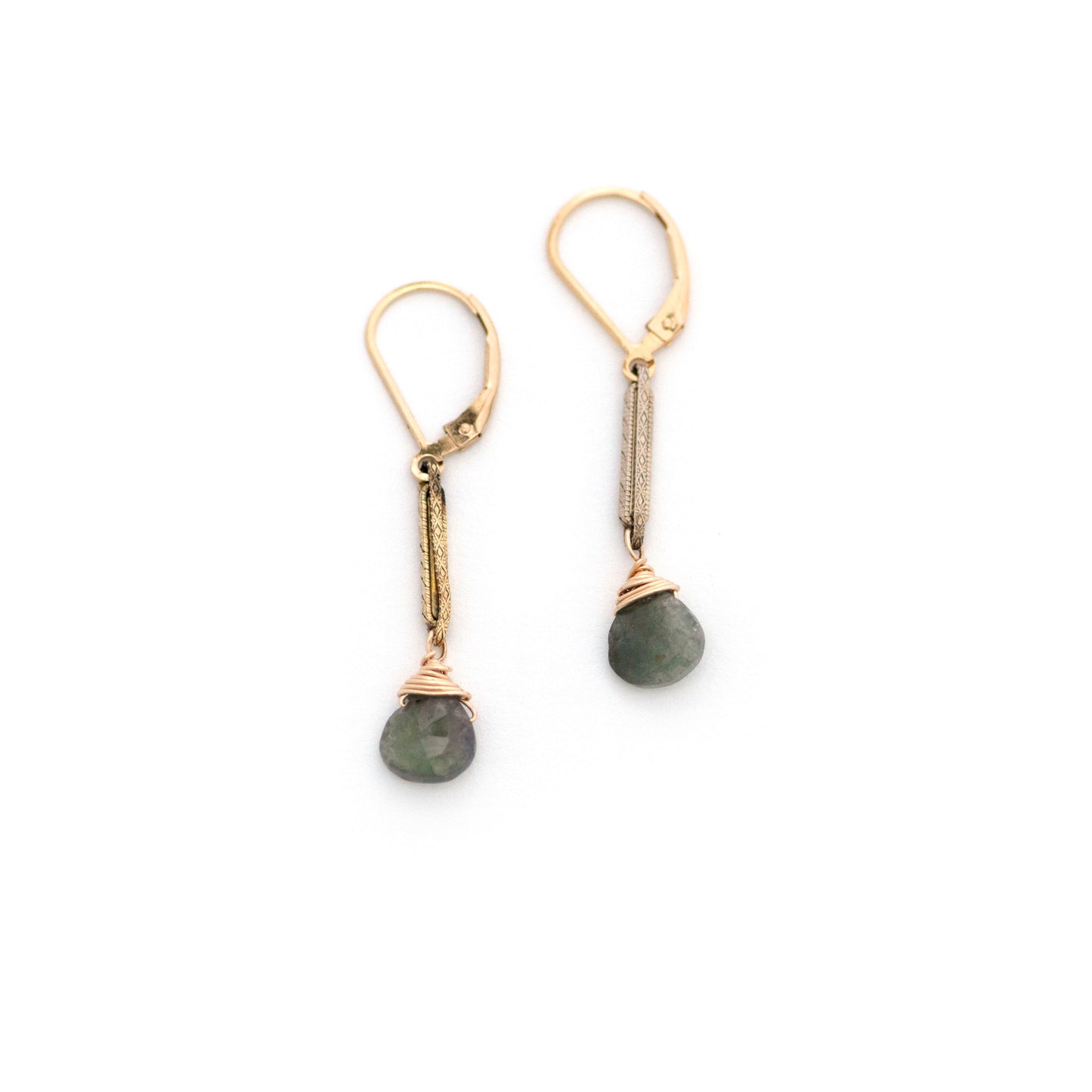 Antique Watch Chain Moss Aquamarine Drop Earrings