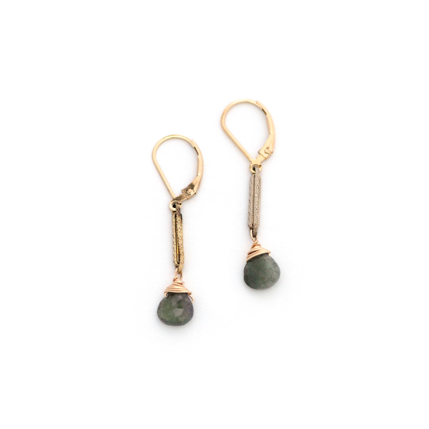 Antique Watch Chain Moss Aquamarine Drop Earrings