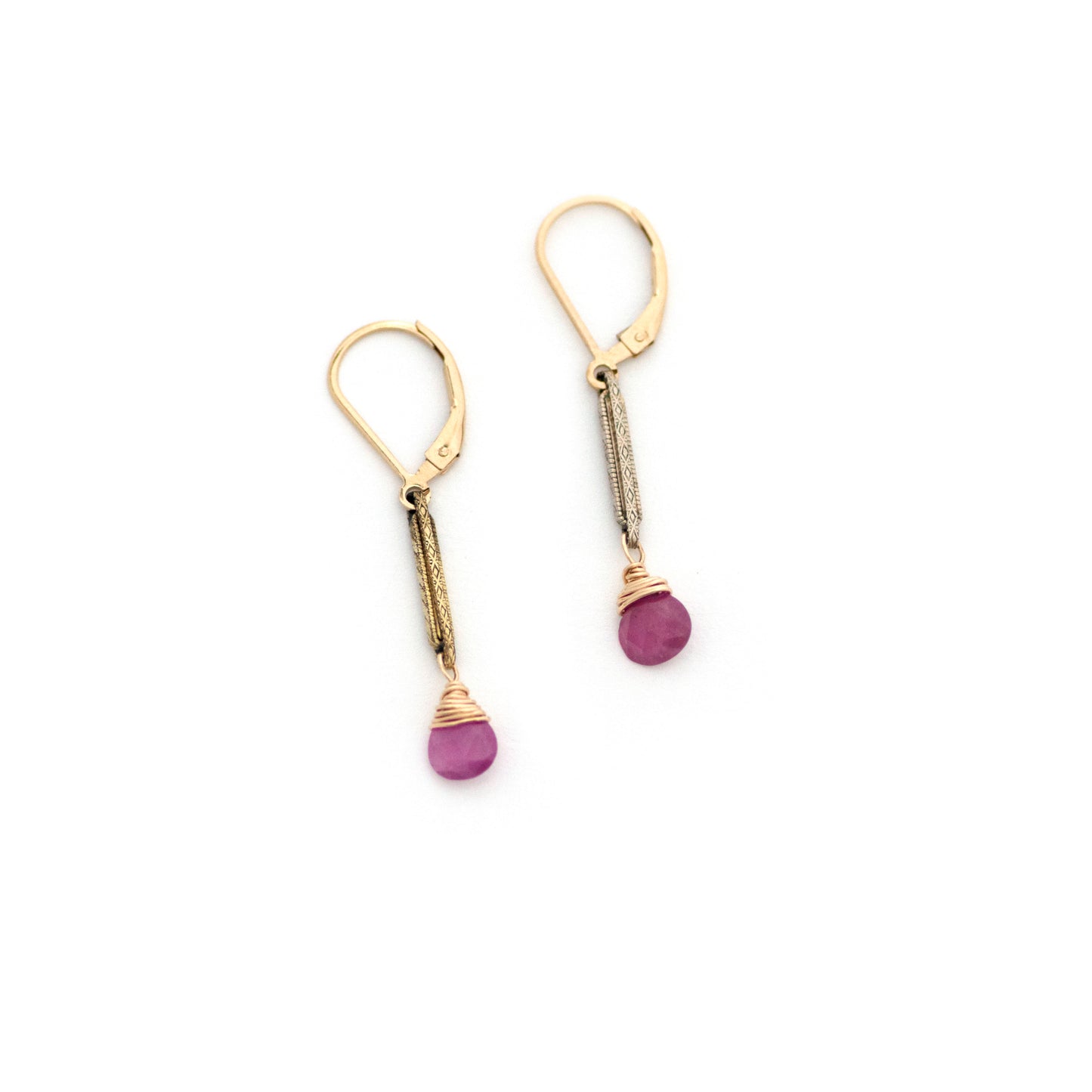 Antique Watch Chain Link Ruby Drop Earrings