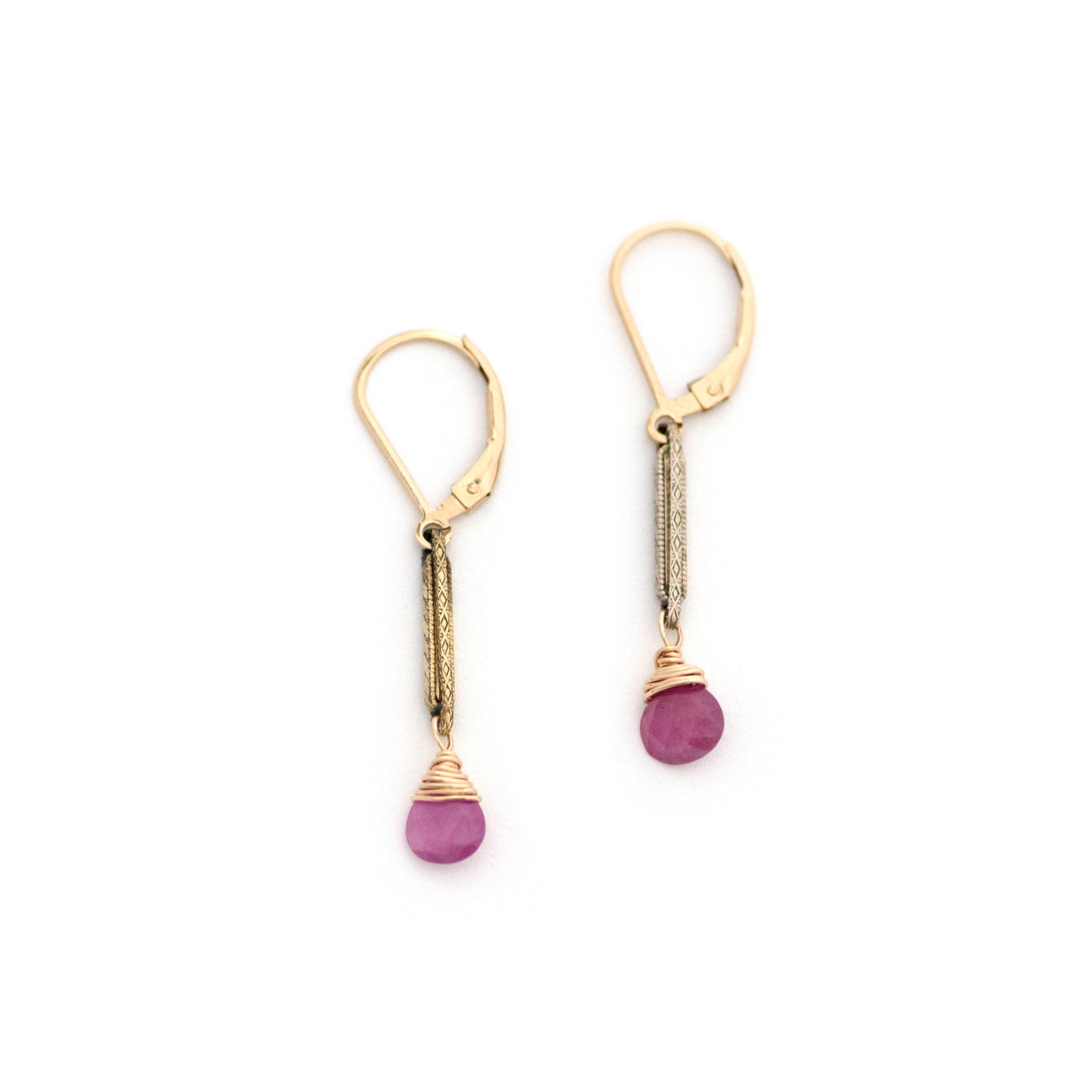 Antique Watch Chain Link Ruby Drop Earrings
