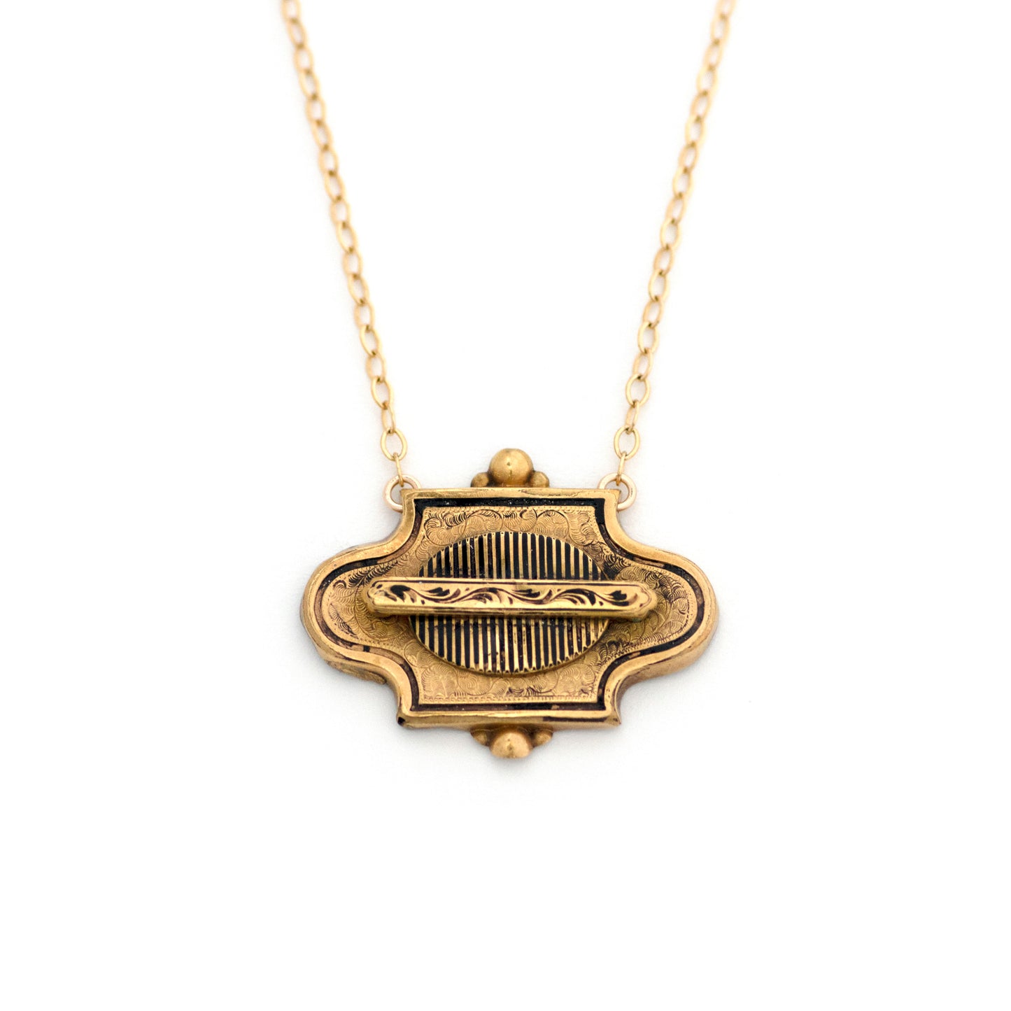 Black Enamel Vessel Shape Brooch Necklace